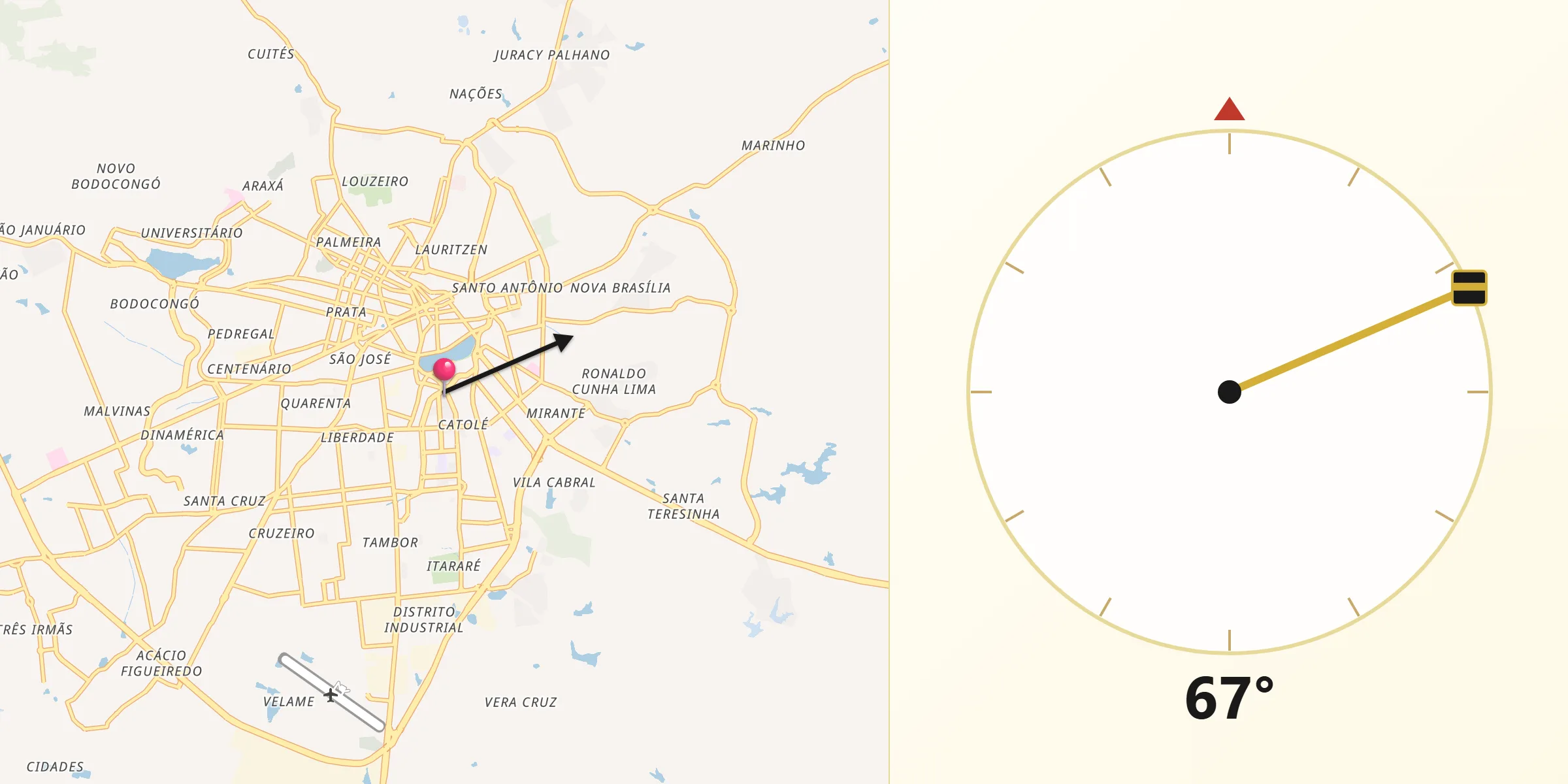 Direção da Qibla a partir de Campina Grande