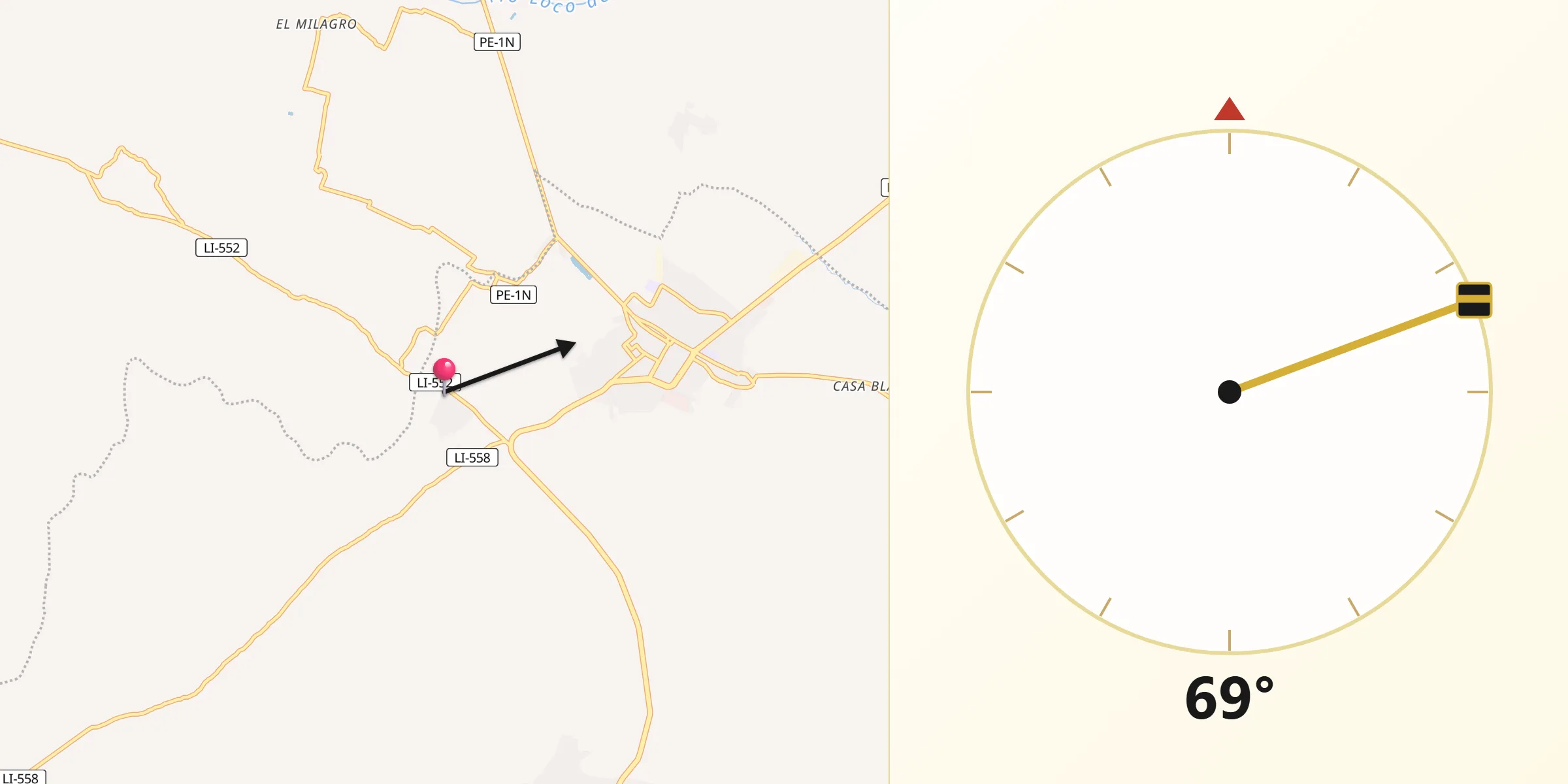 Dirección de la Qibla desde Provincia de Pacasmayo