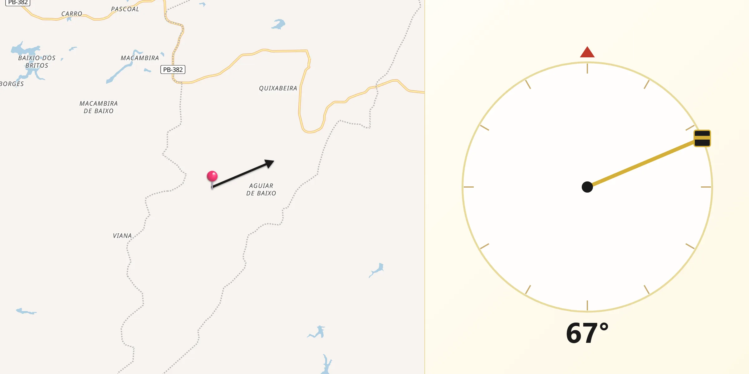 Direção da Qibla a partir de Serra Grande