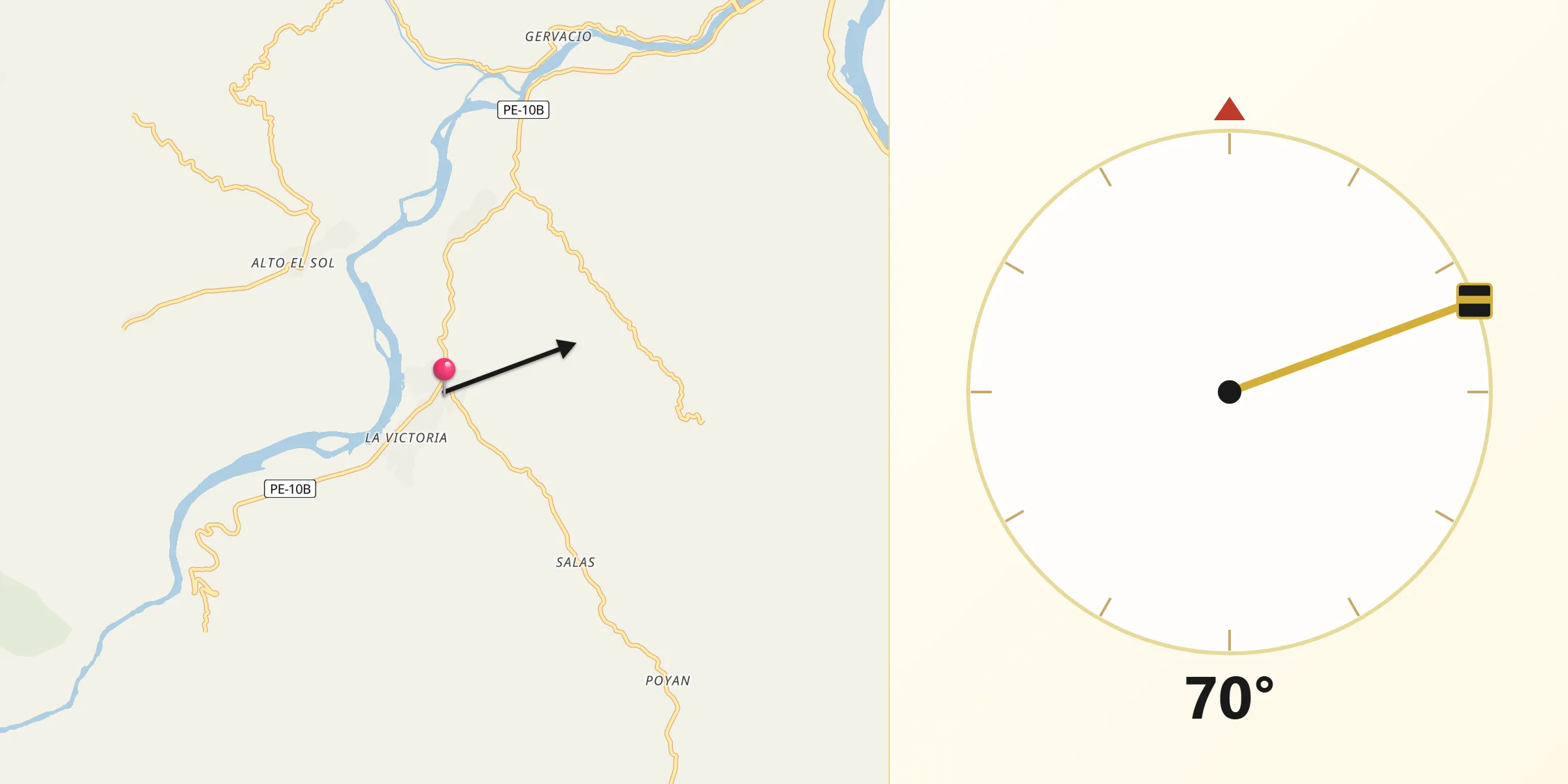 Dirección de la Qibla desde Huicungo