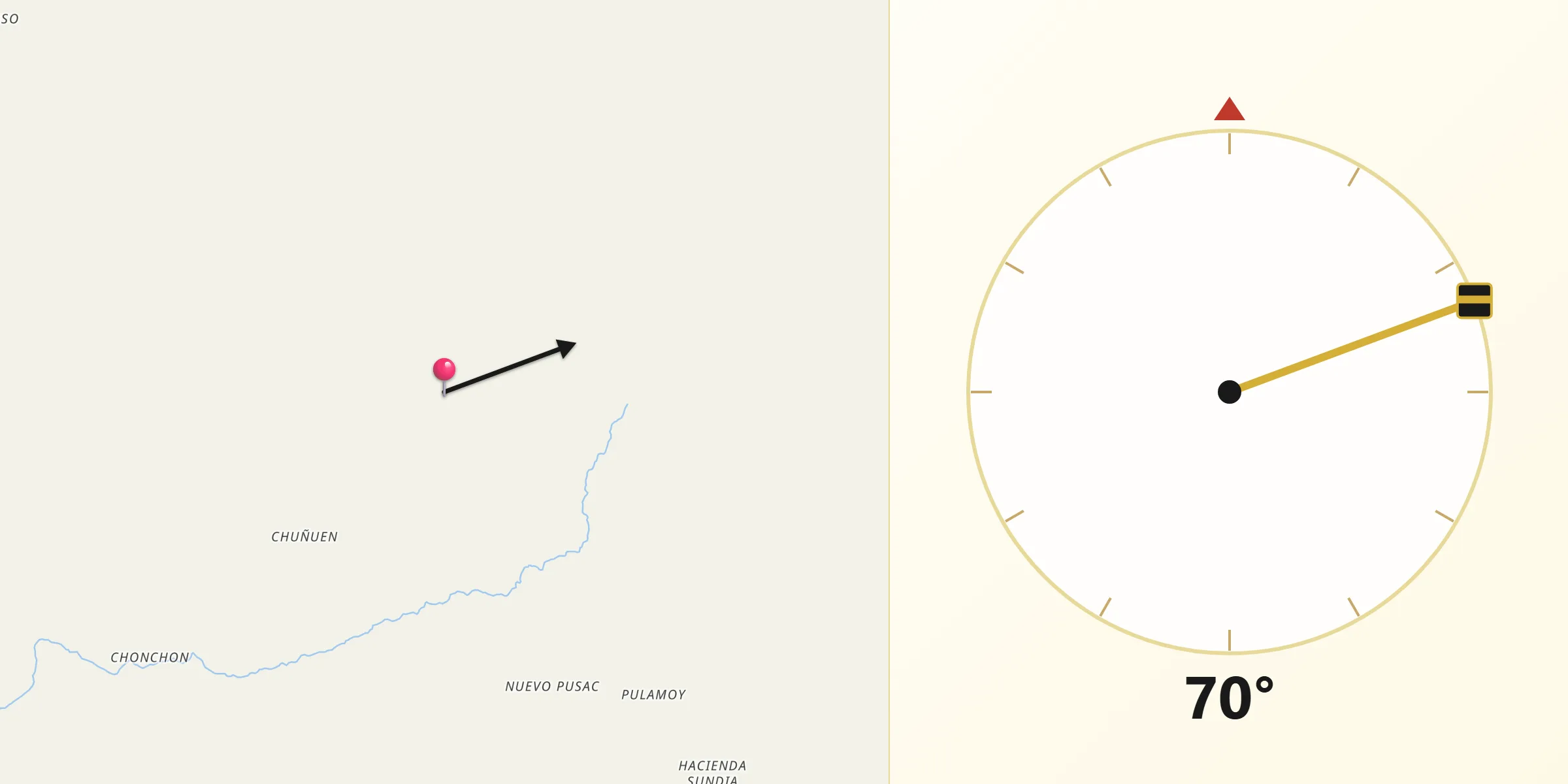 Dirección de la Qibla desde Provincia de Bolívar