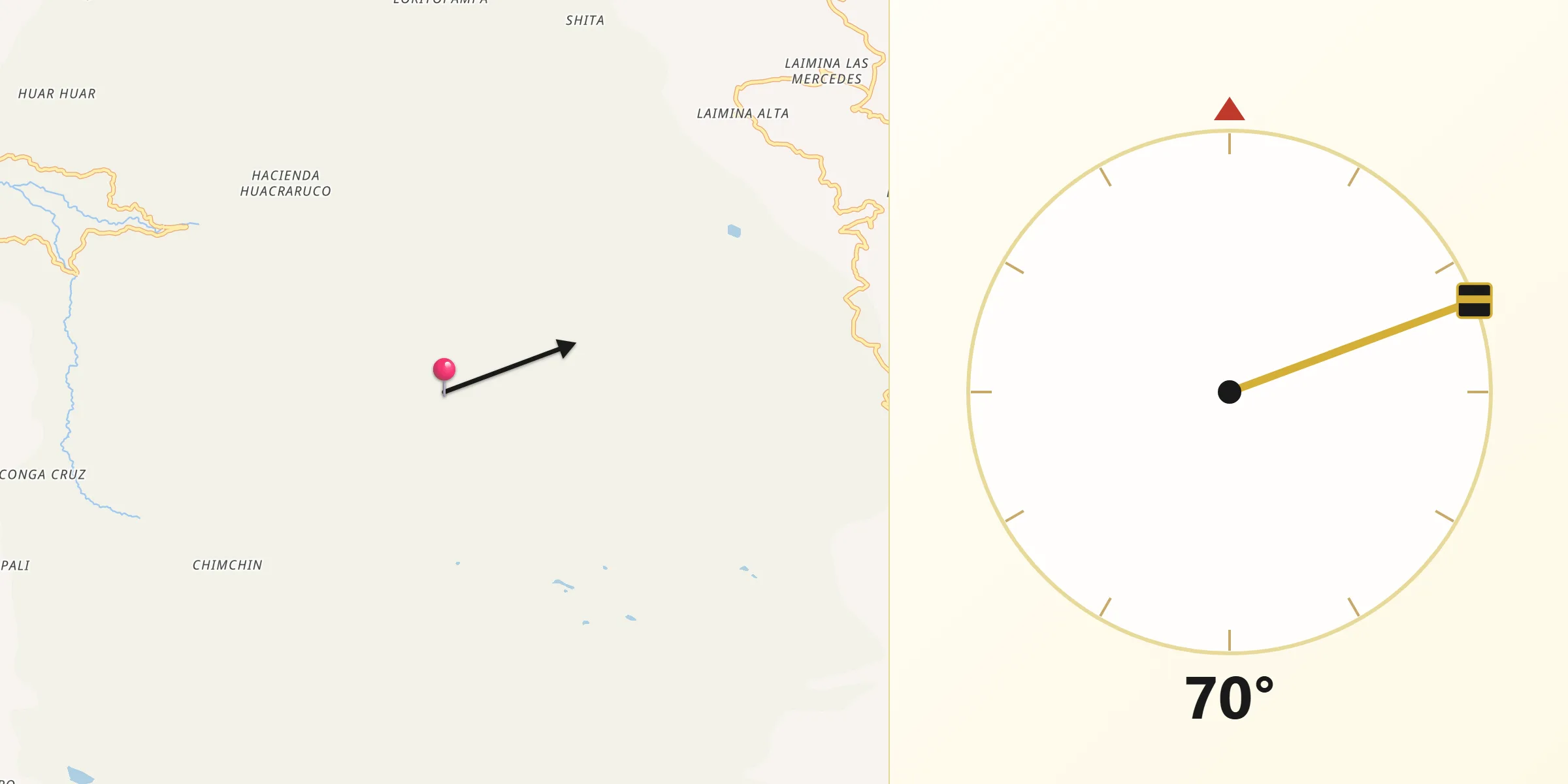 Dirección de la Qibla desde Provincia de Cajamarca
