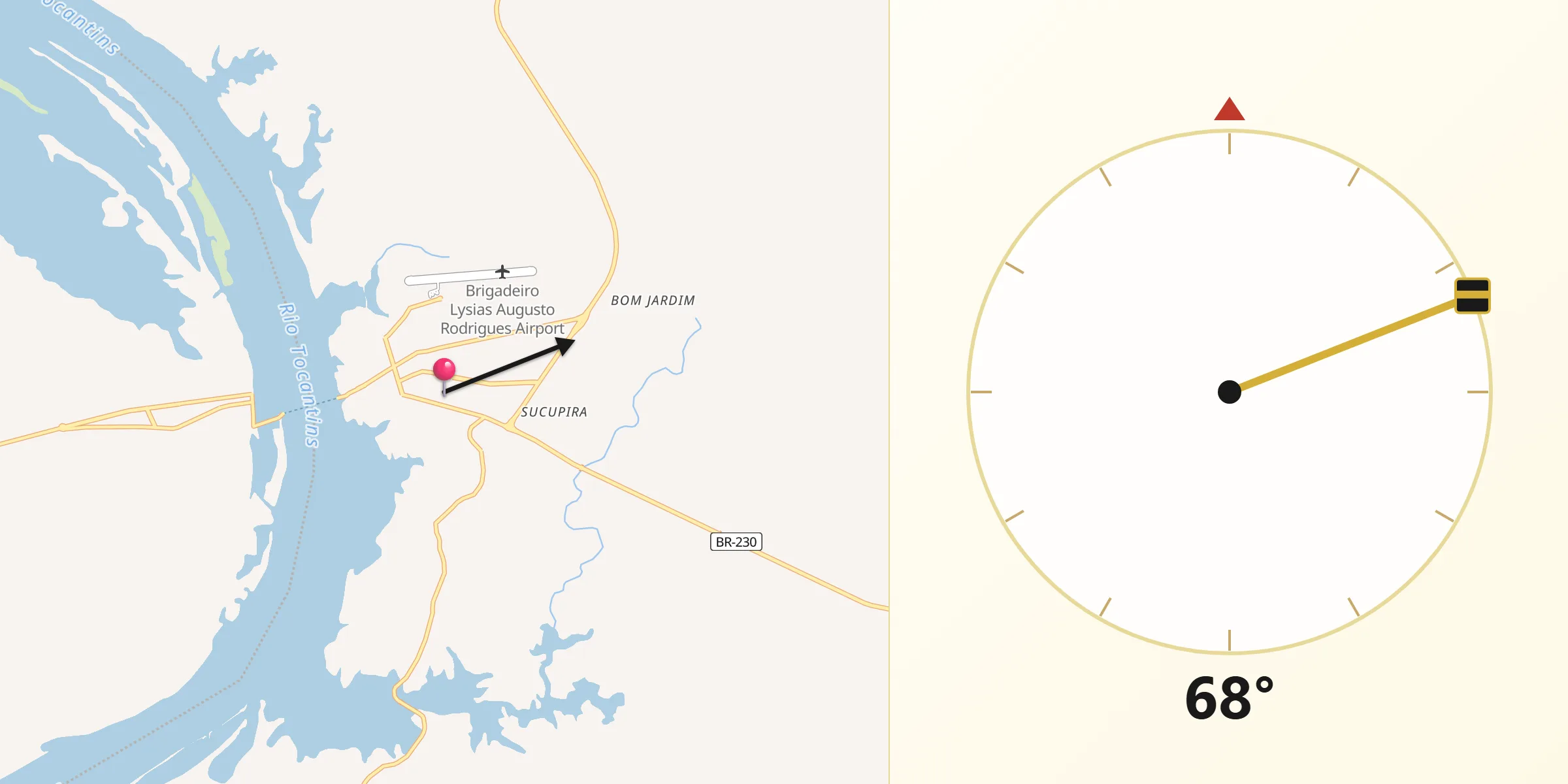 Direção da Qibla a partir de Carolina