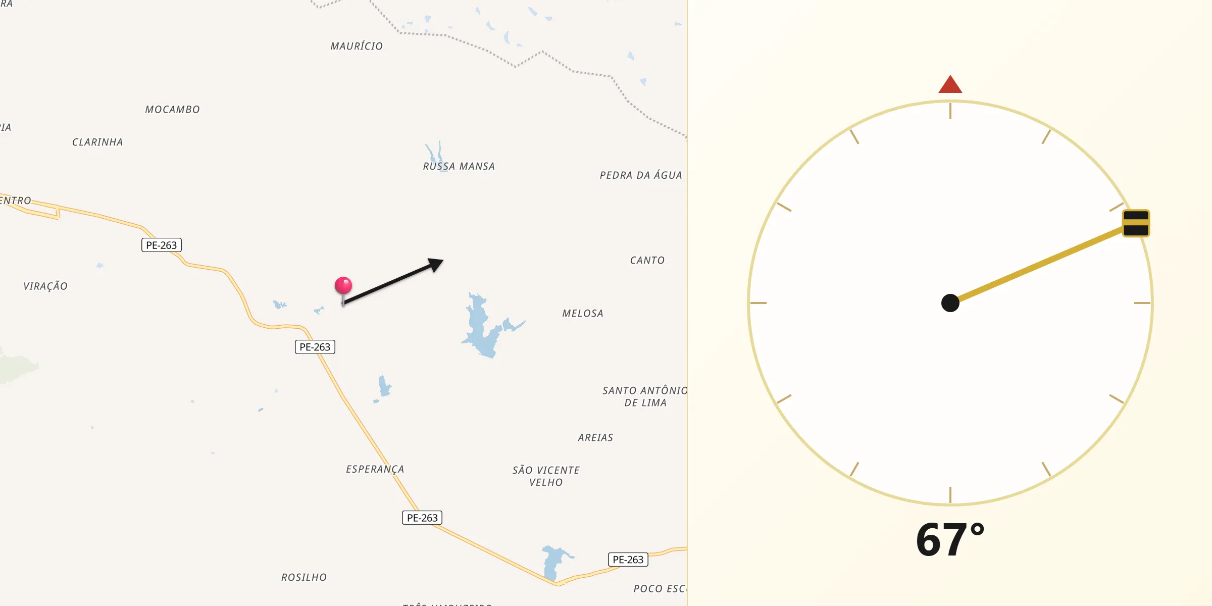 Direção da Qibla a partir de Itapetim