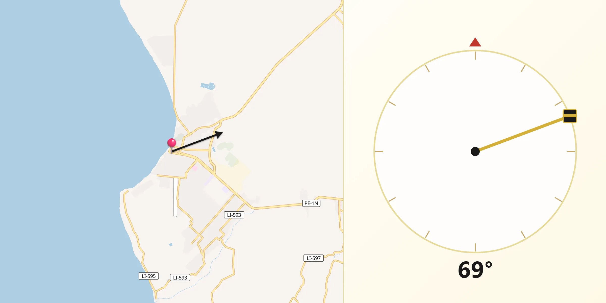 Dirección de la Qibla desde Pacasmayo