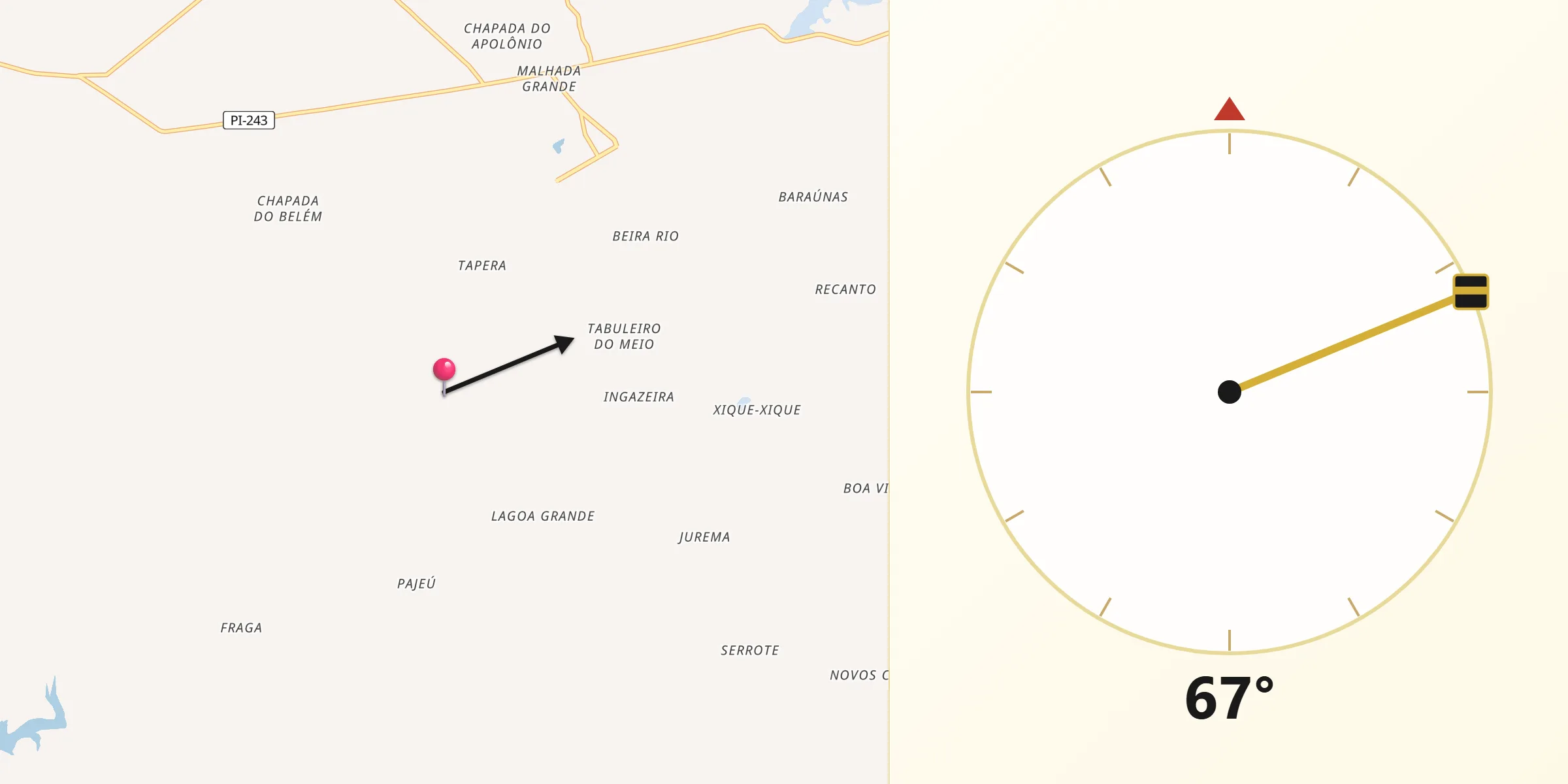 Direção da Qibla a partir de Belém do Piauí