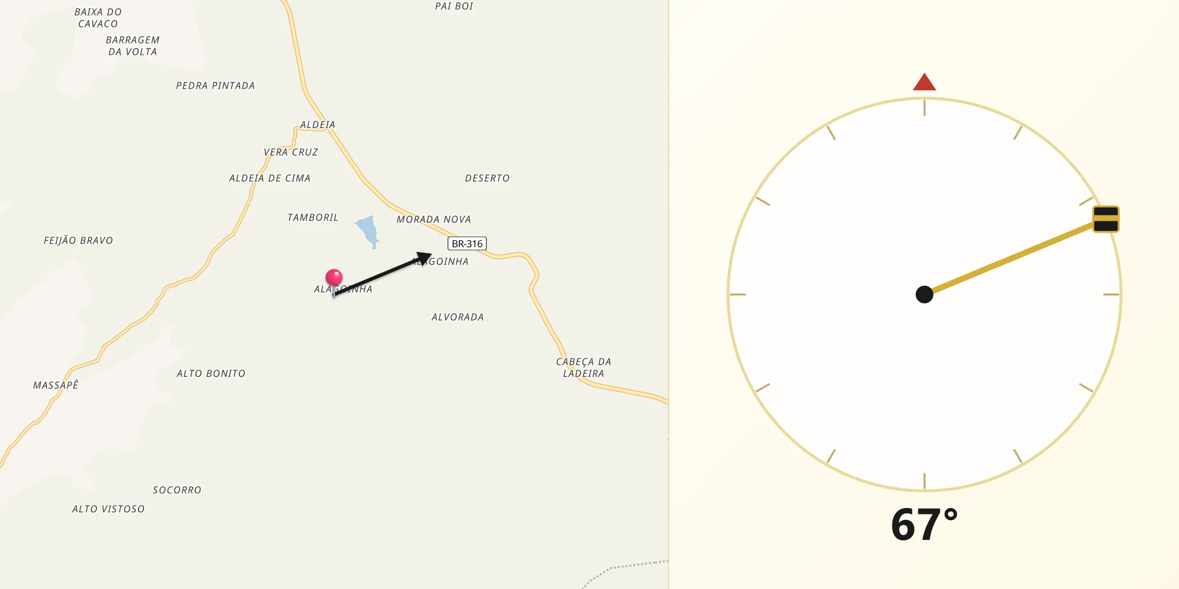 Direção da Qibla a partir de Marcolândia