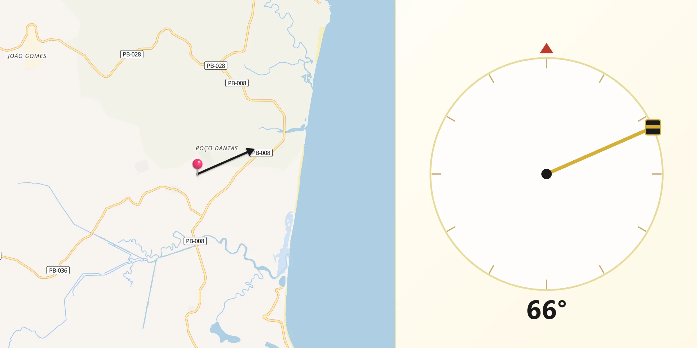 Direção da Qibla a partir de Pitimbu