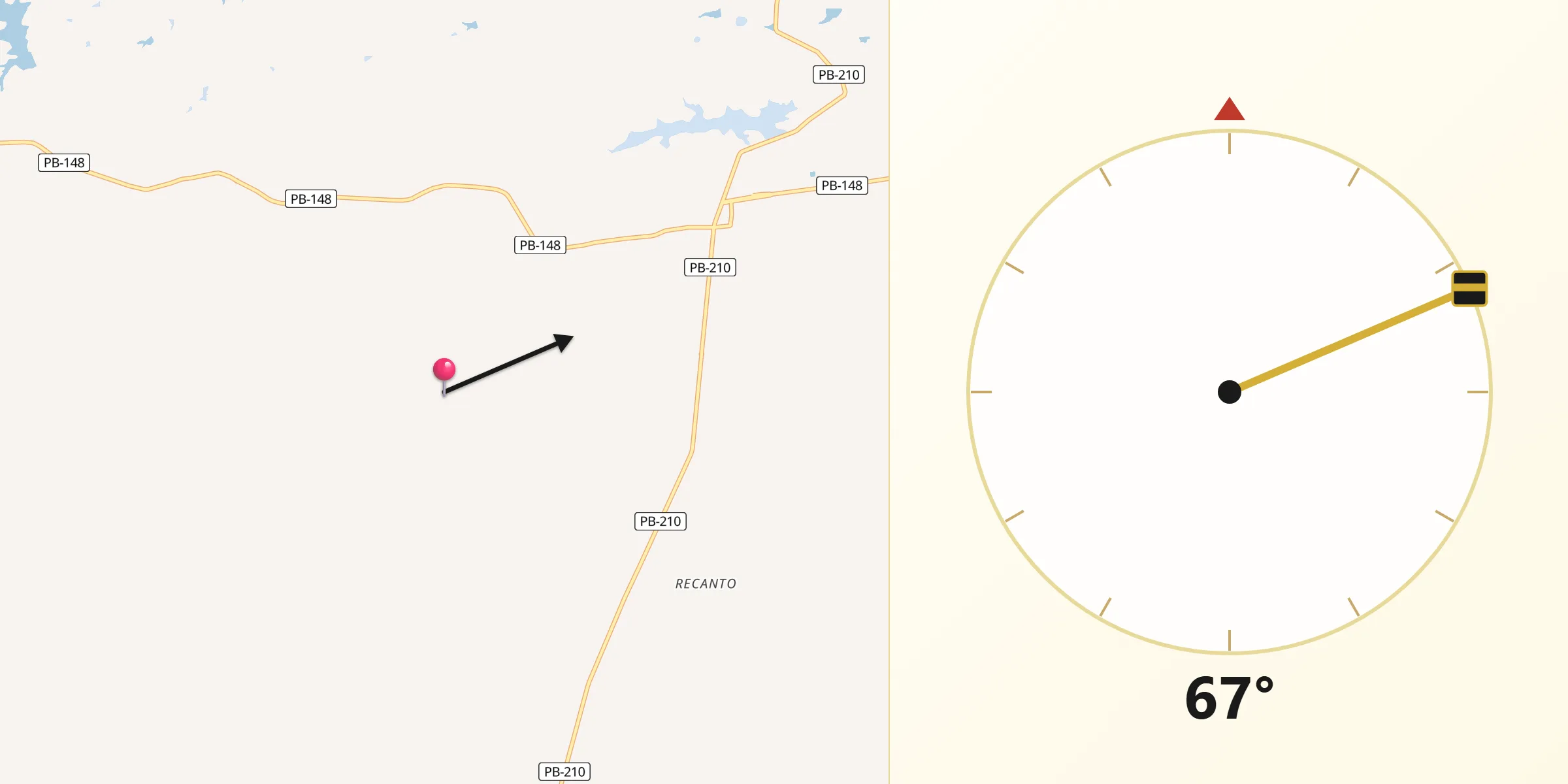 Direção da Qibla a partir de São José dos Cordeiros