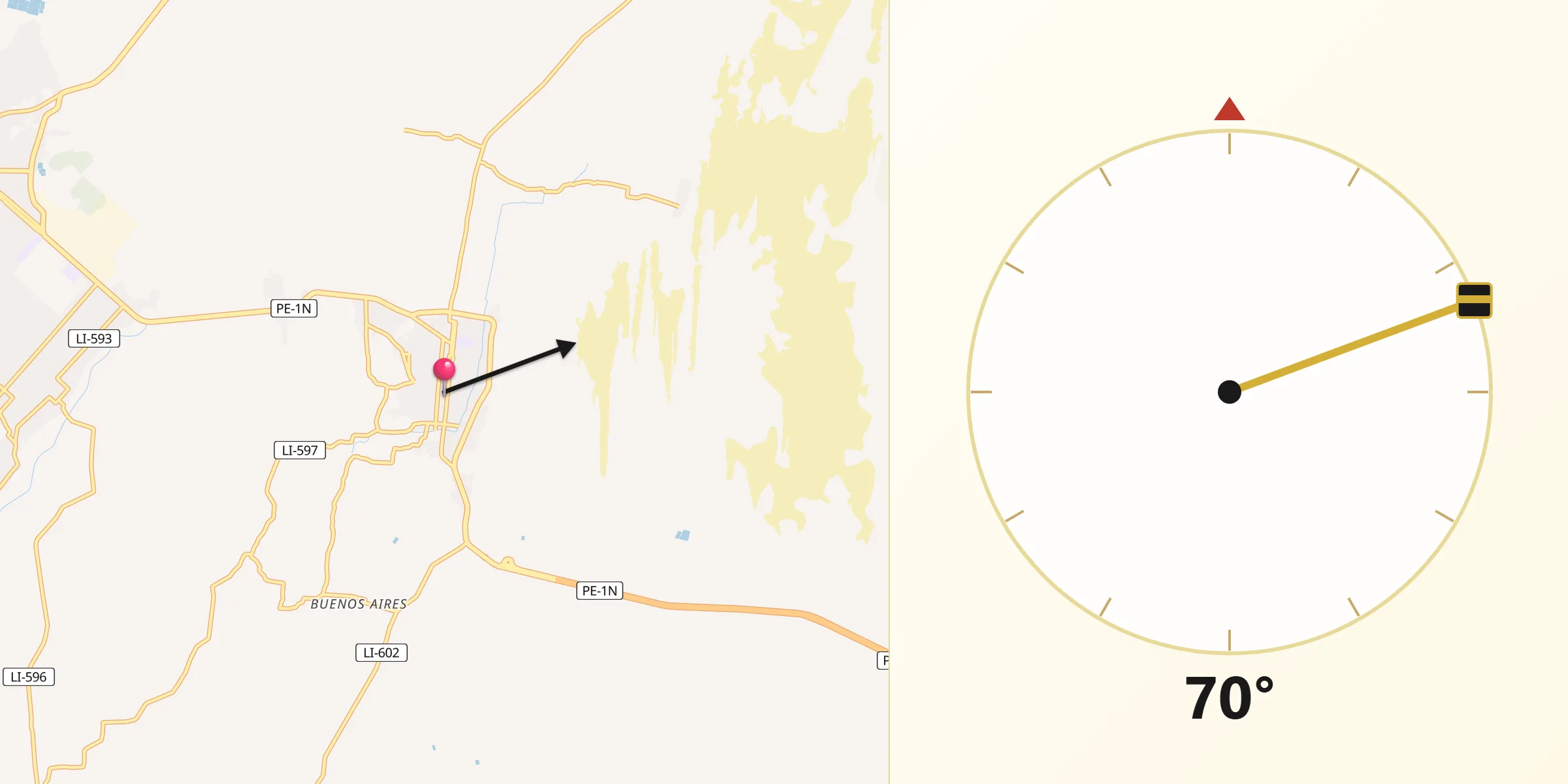 Dirección de la Qibla desde San Pedro de Lloc