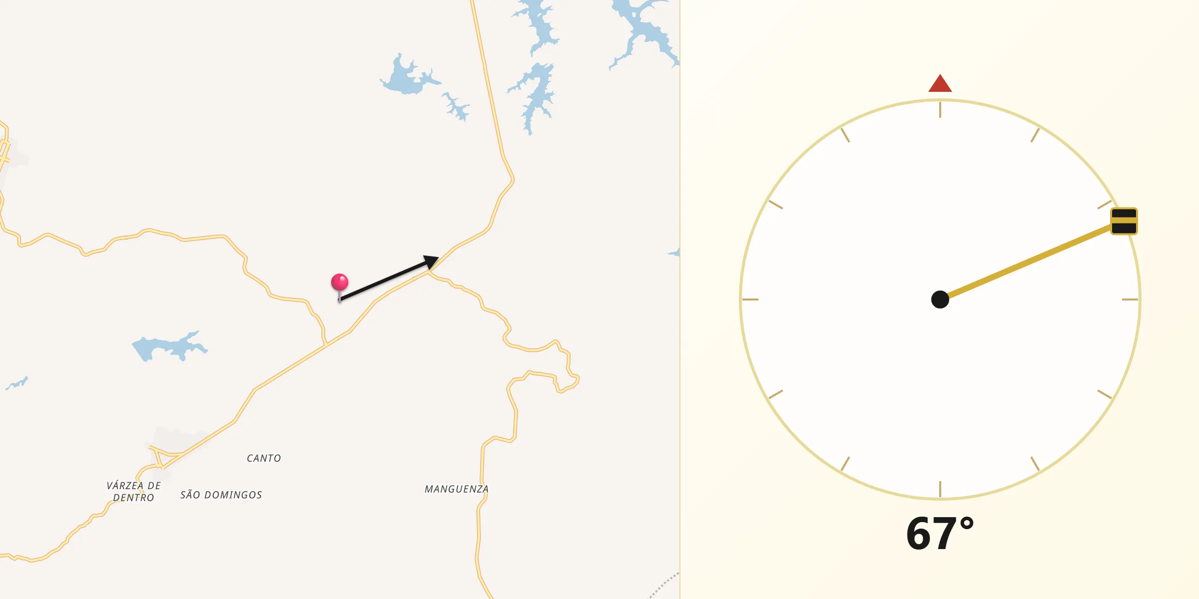 Direção da Qibla a partir de Nova Olinda