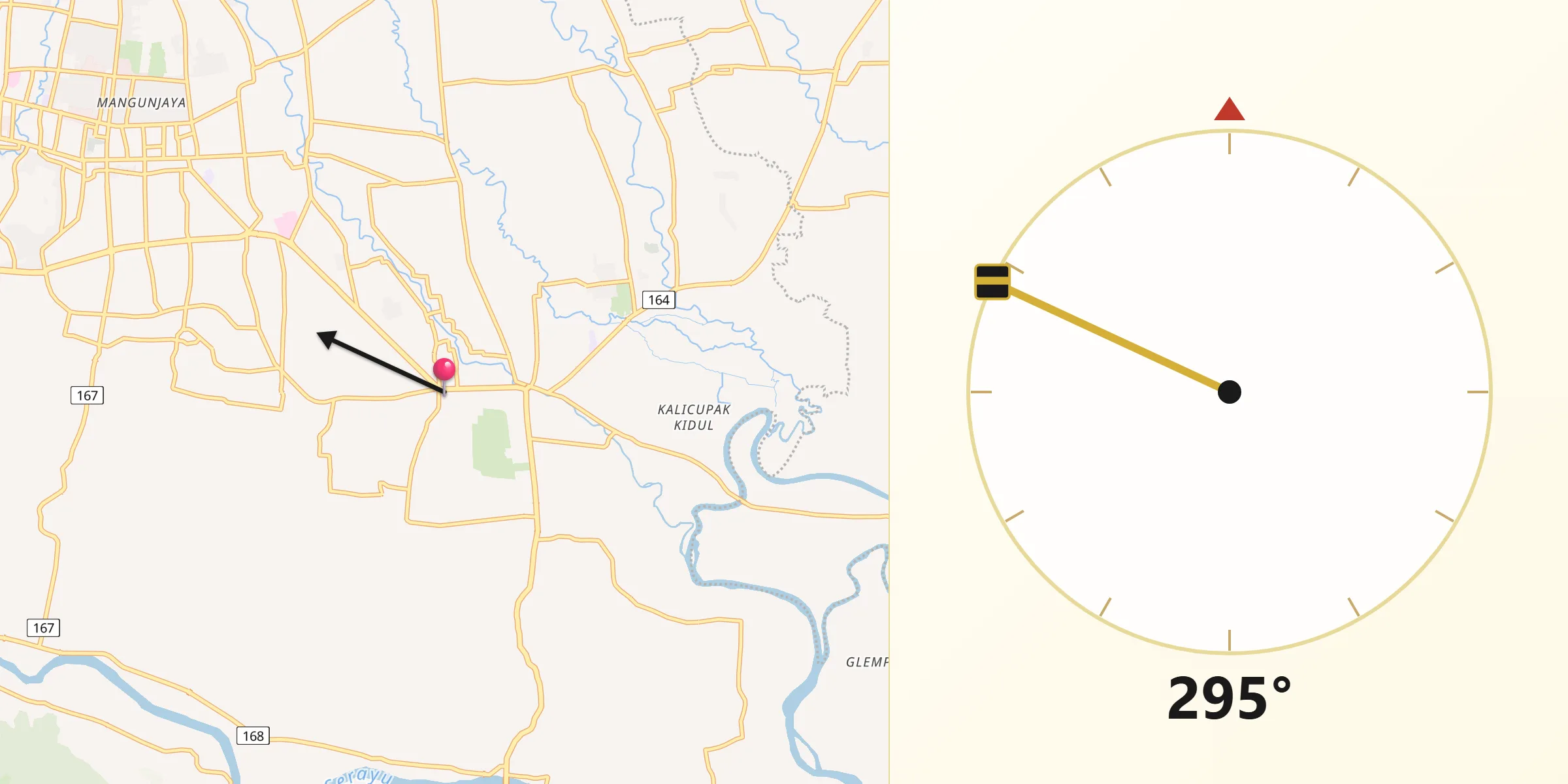 Qibla Direction from Sokaraja