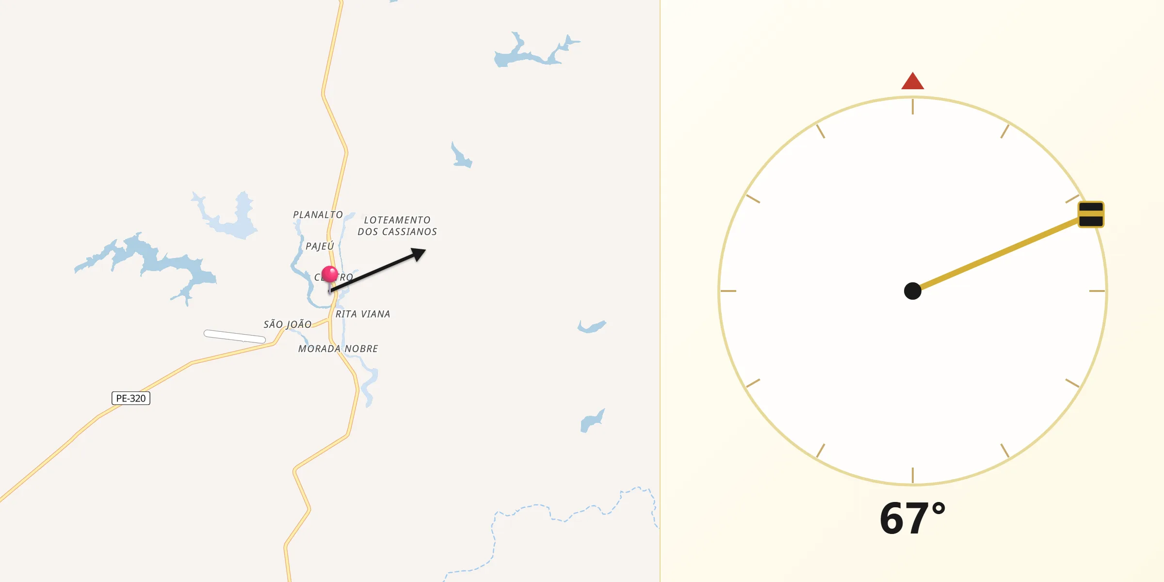Direção da Qibla a partir de São José do Egito