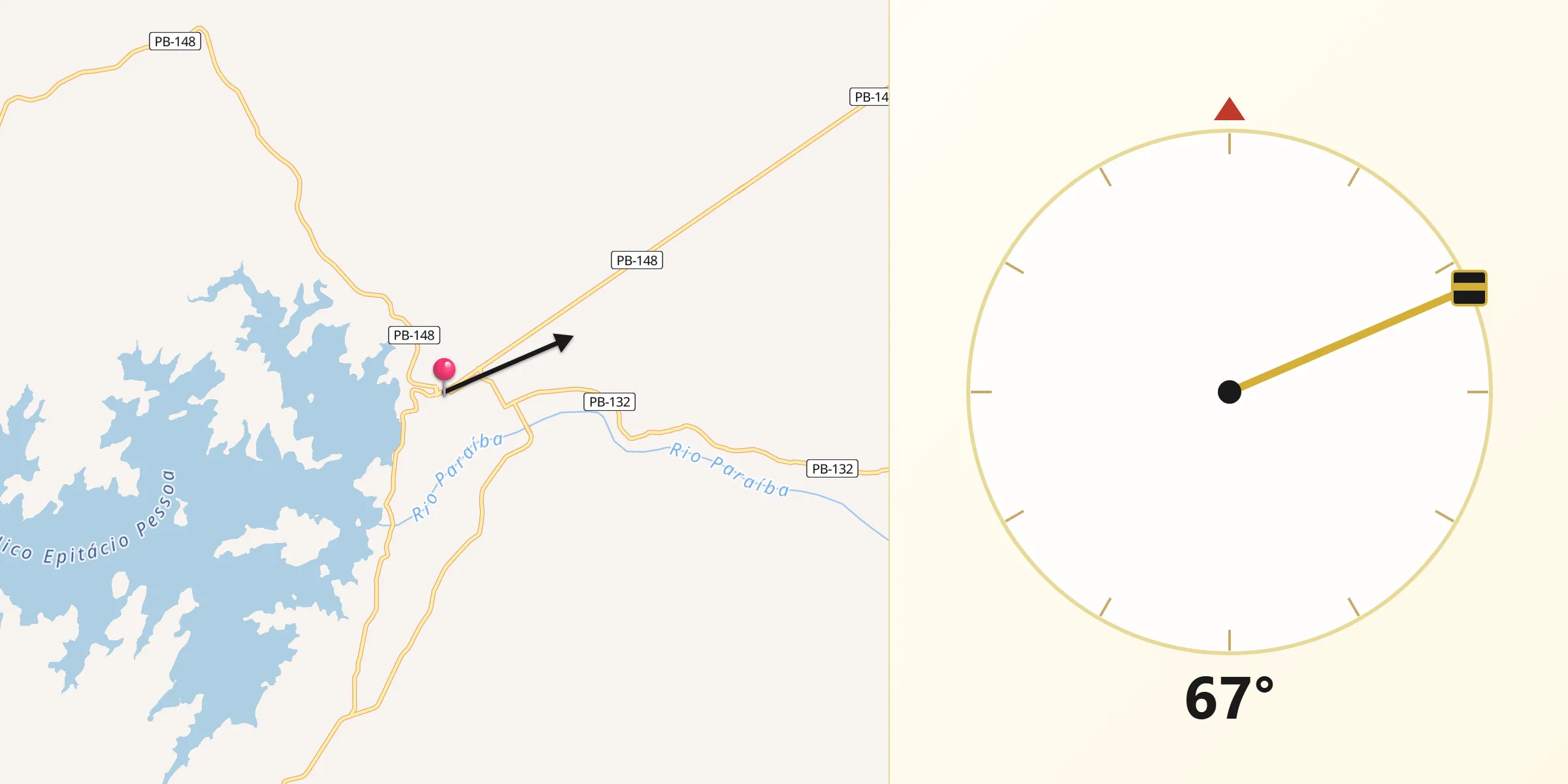 Direção da Qibla a partir de Boqueirão