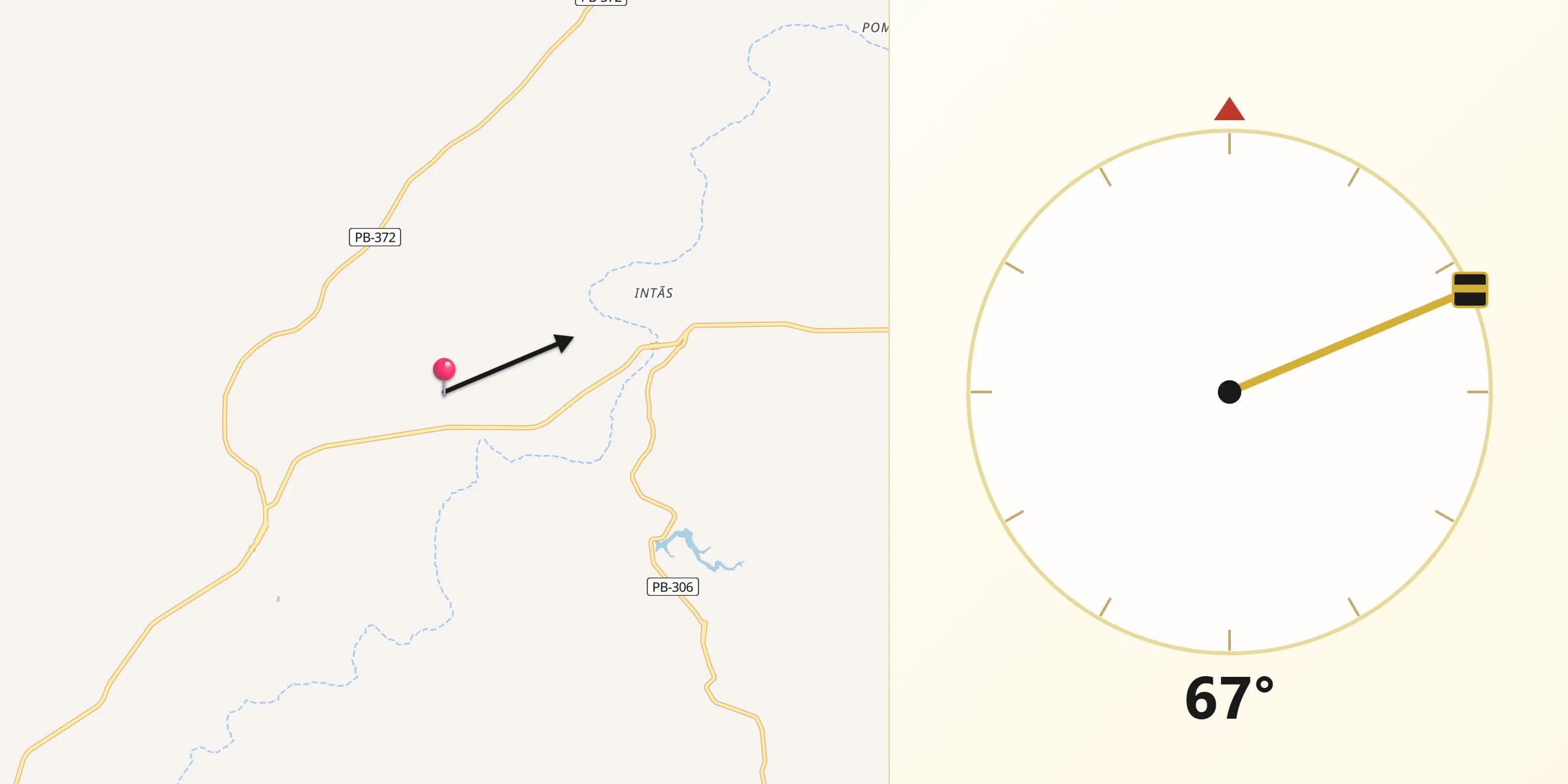 Direção da Qibla a partir de Ibiara