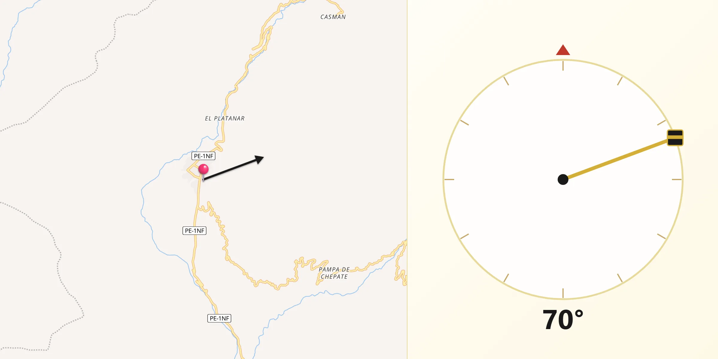 Dirección de la Qibla desde Cascas