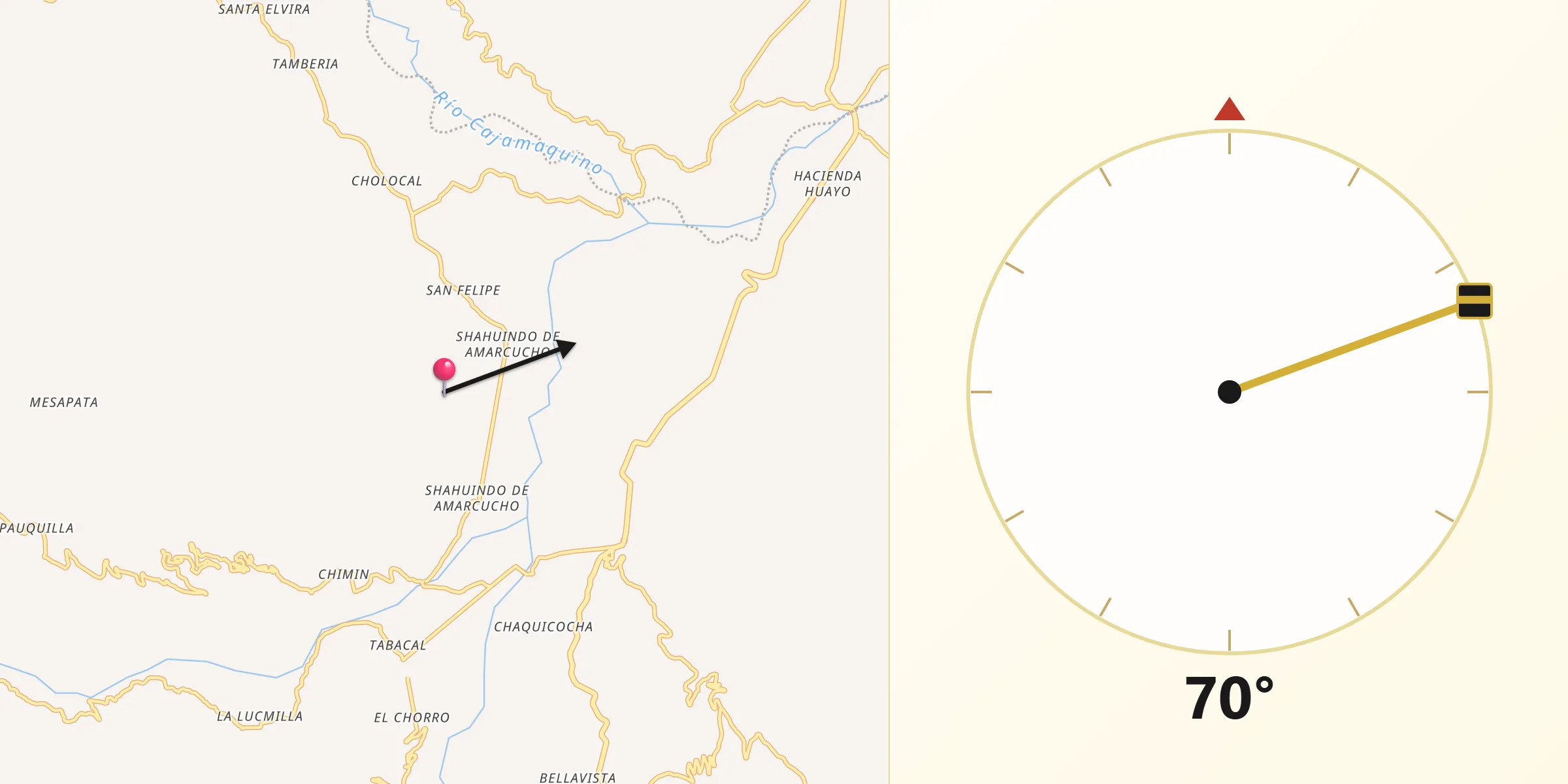 Dirección de la Qibla desde Provincia de Cajabamba