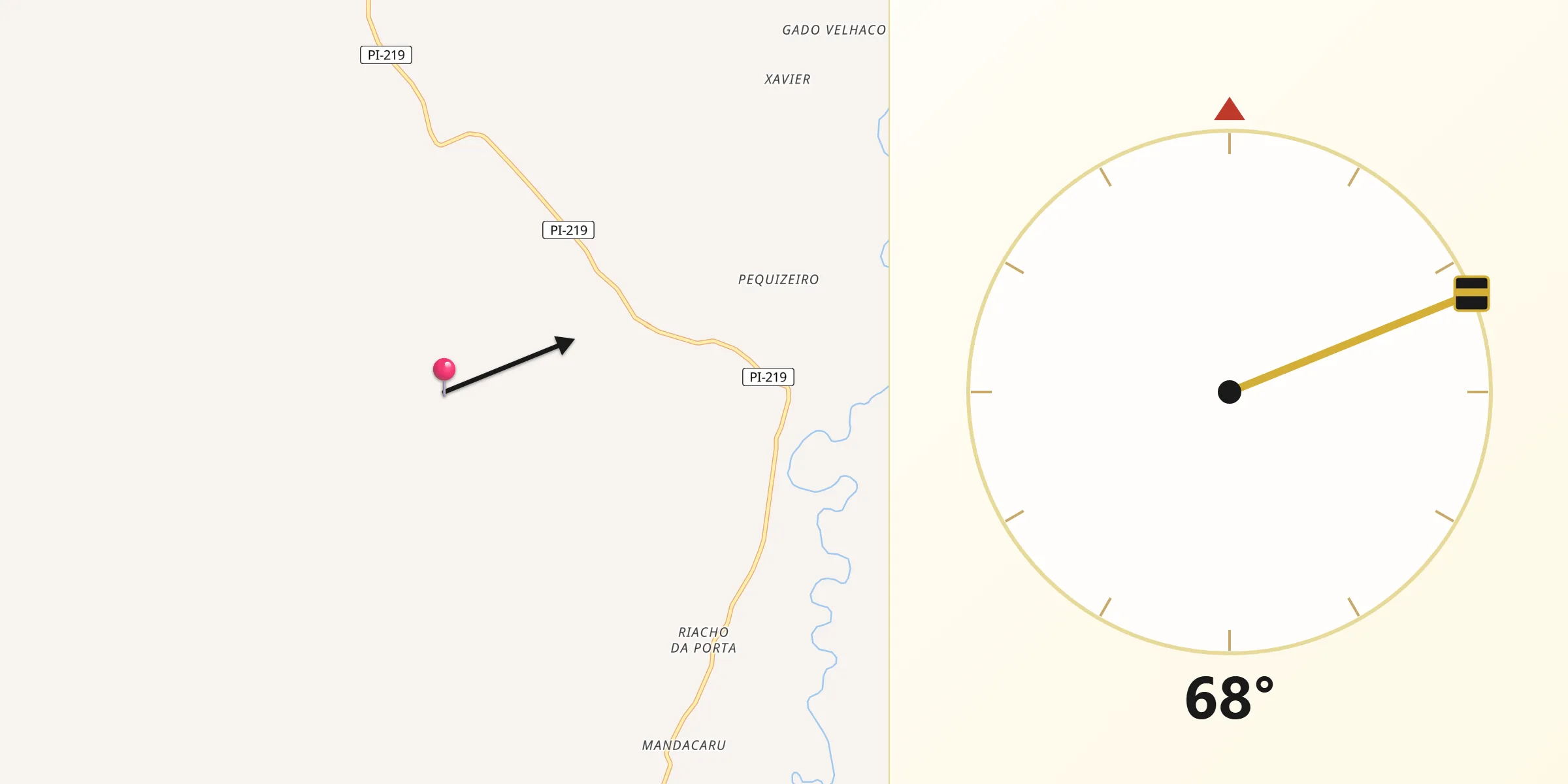 Direção da Qibla a partir de Canavieira