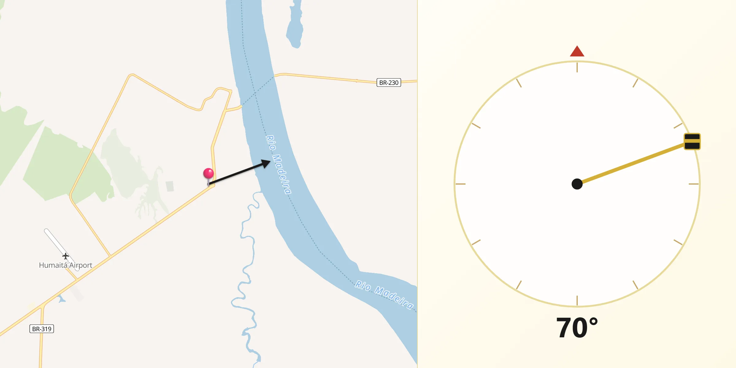 Direção da Qibla a partir de Humaitá