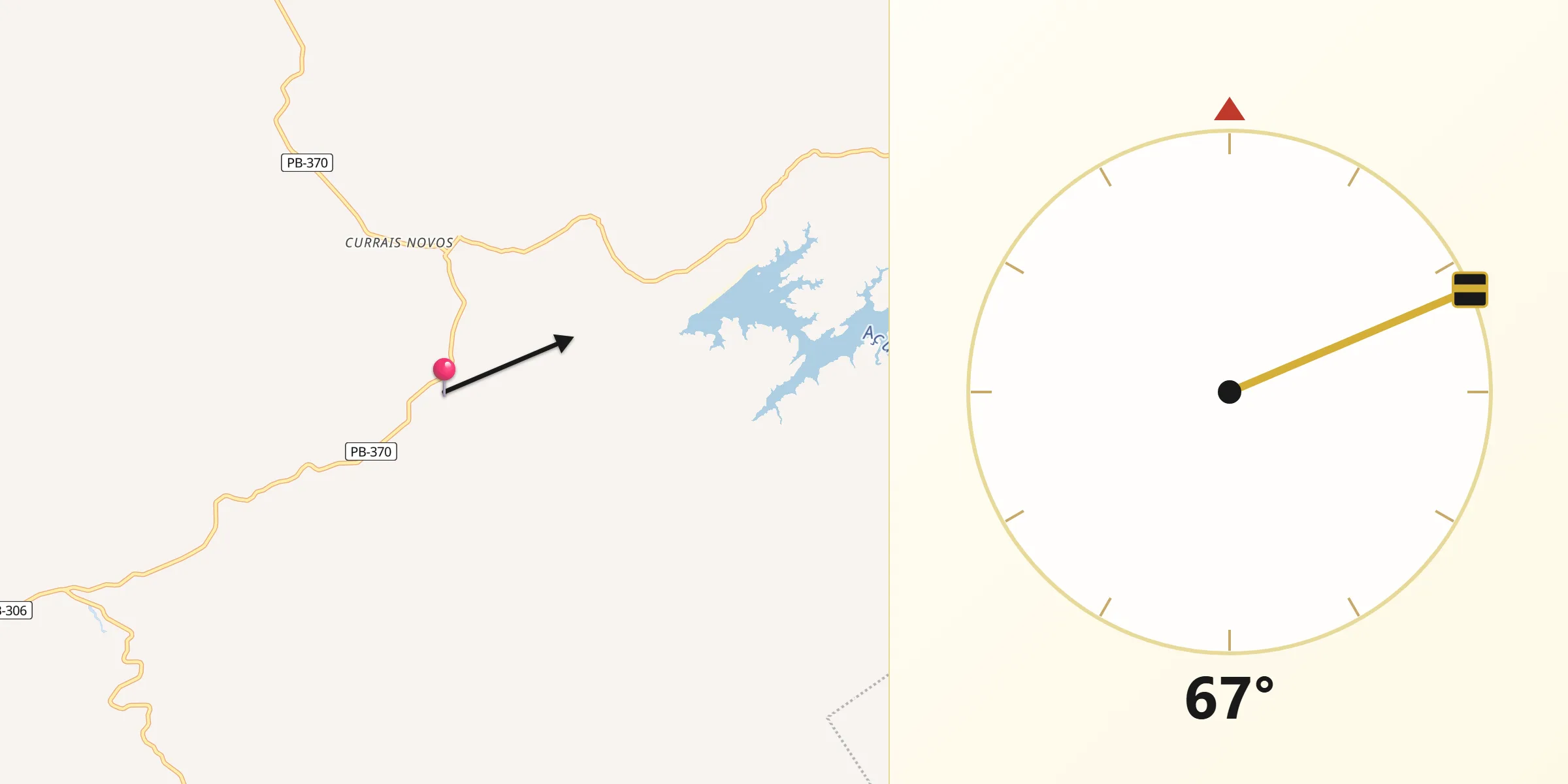 Direção da Qibla a partir de Curral Velho