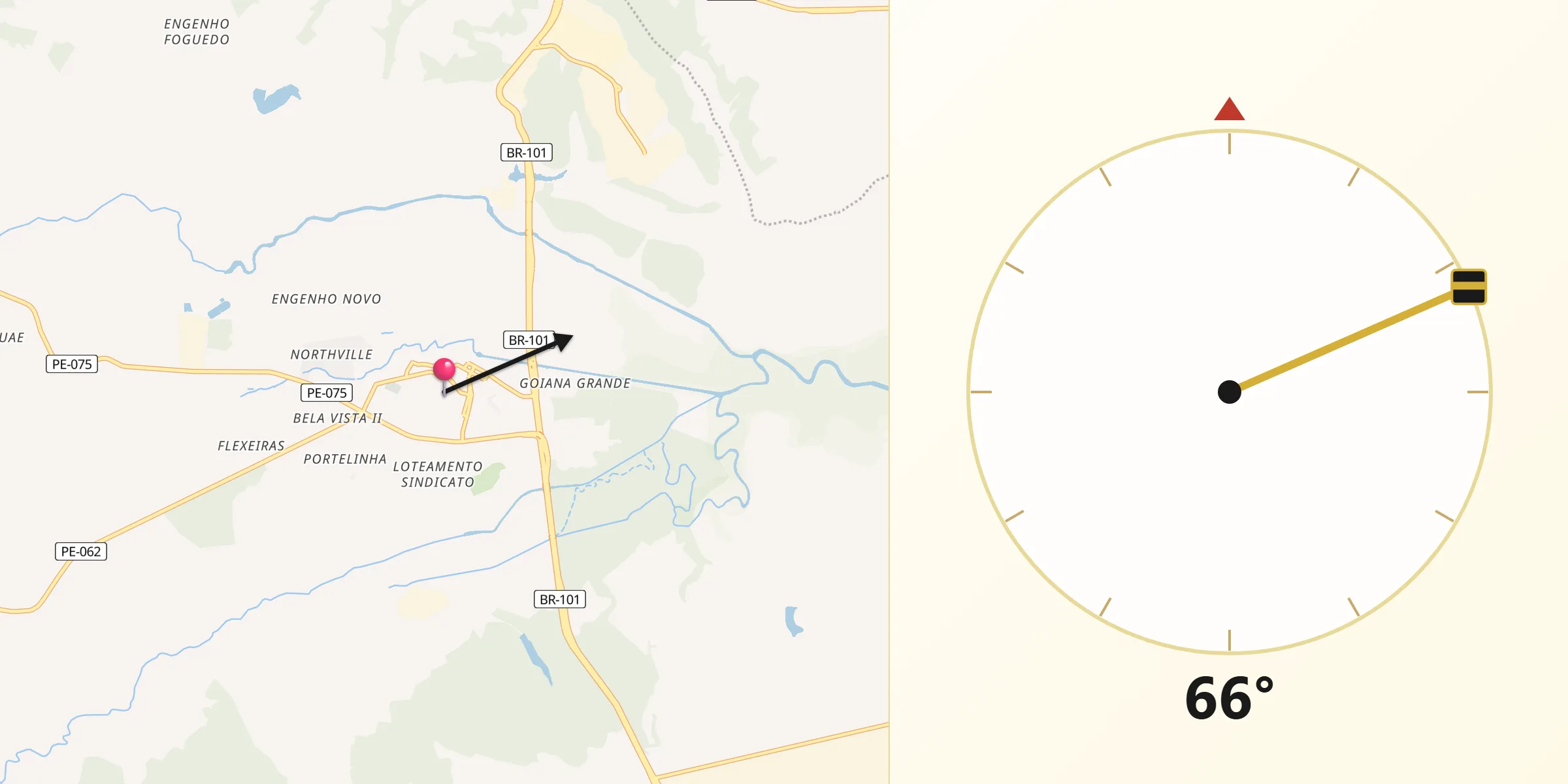 Direção da Qibla a partir de Goiana