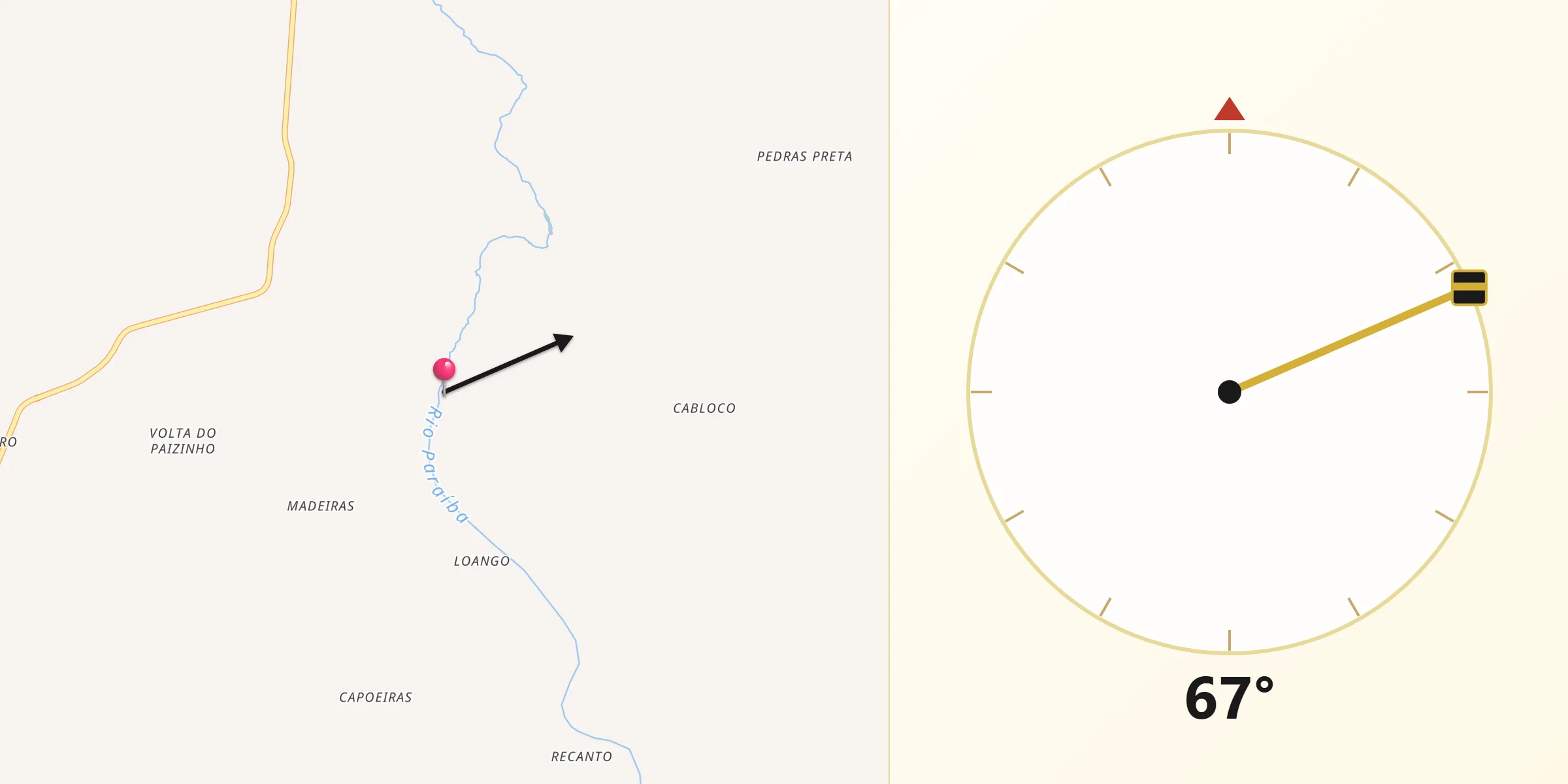 Direção da Qibla a partir de Barra de Santana
