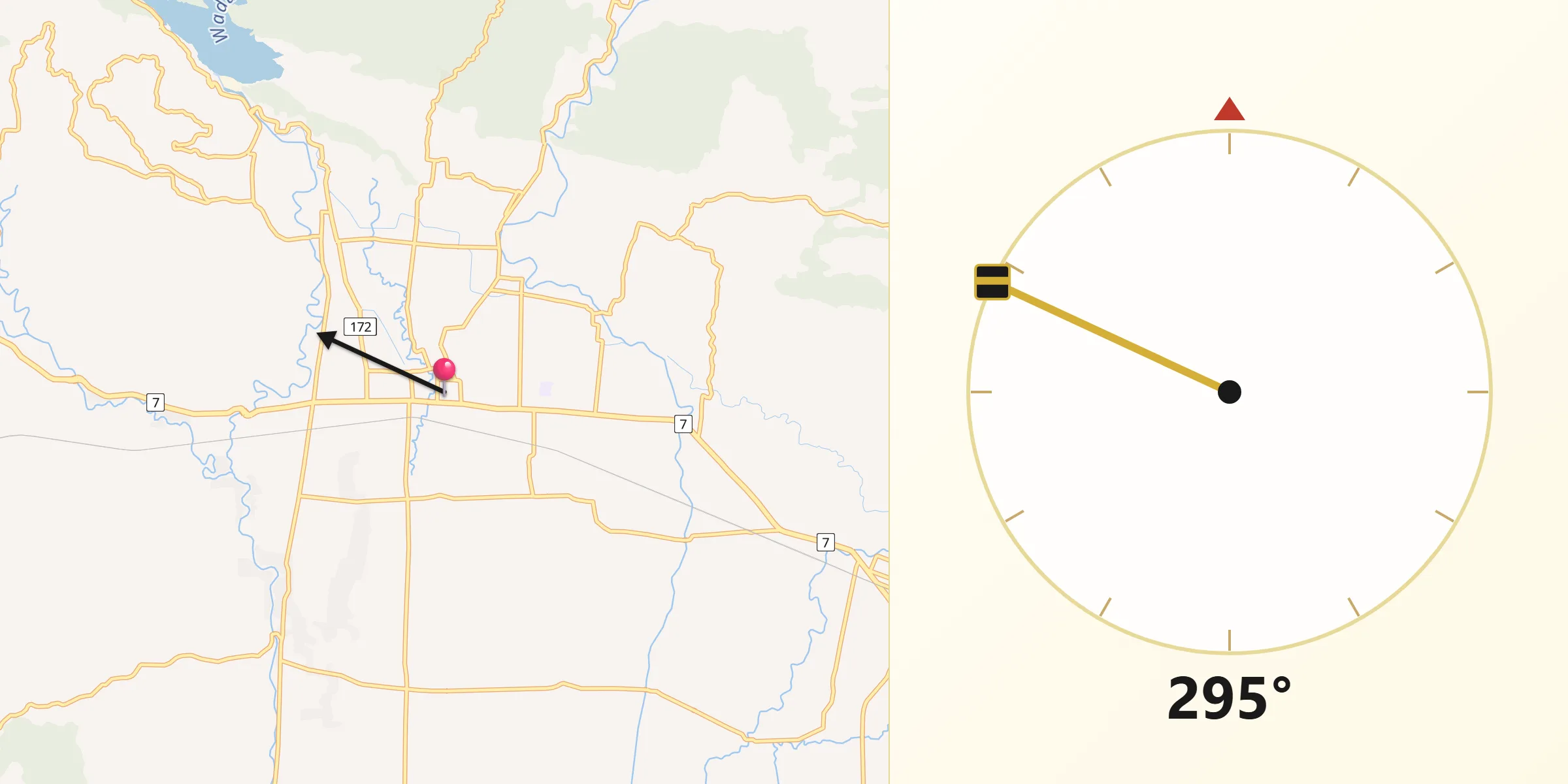 Direction vers la Qibla depuis Gombong