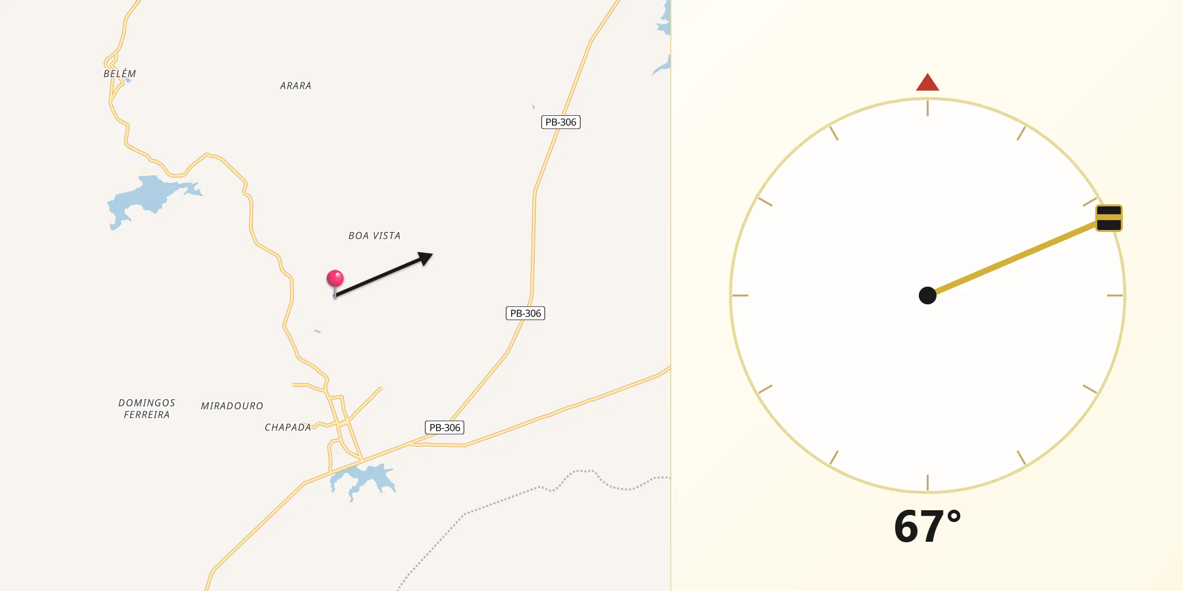 Direção da Qibla a partir de Tavares