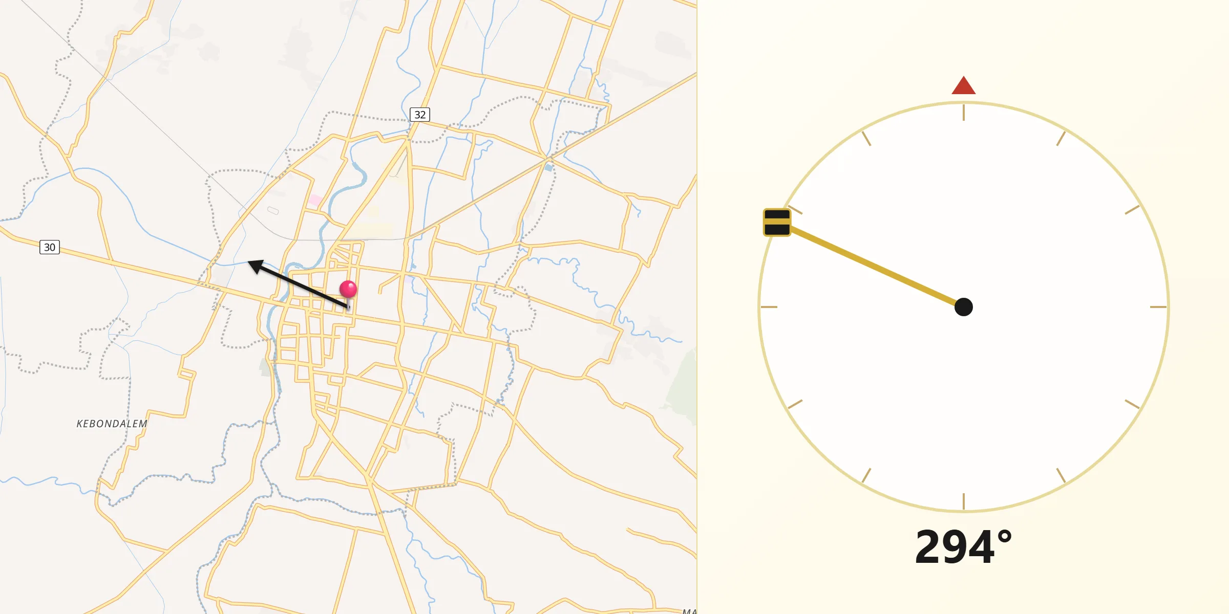 Qibla Direction from Madiun