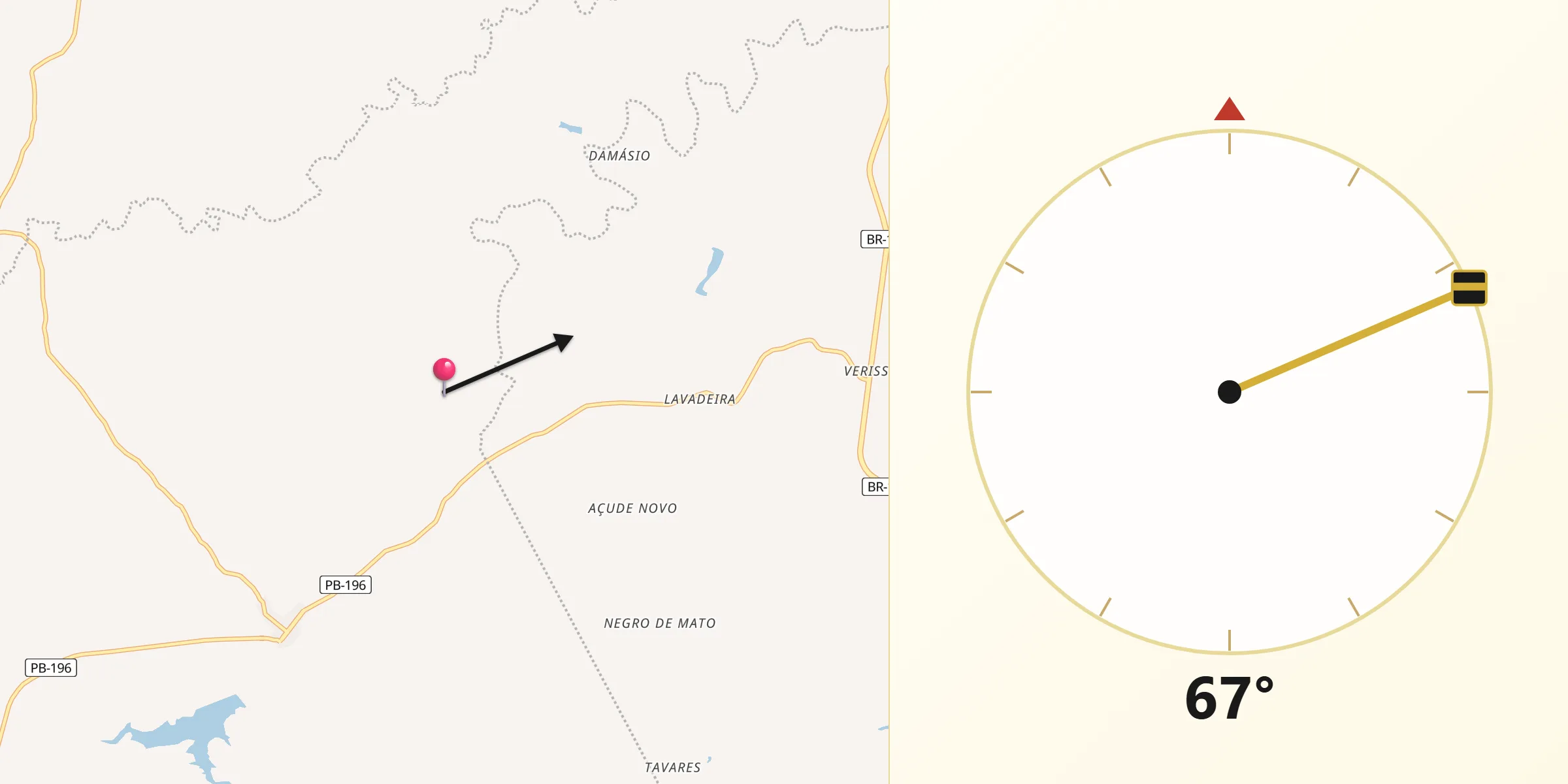 Direção da Qibla a partir de Riacho de Santo Antônio