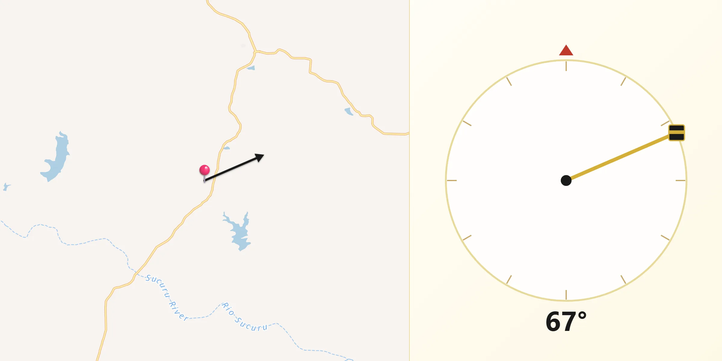 Direção da Qibla a partir de Coxixola