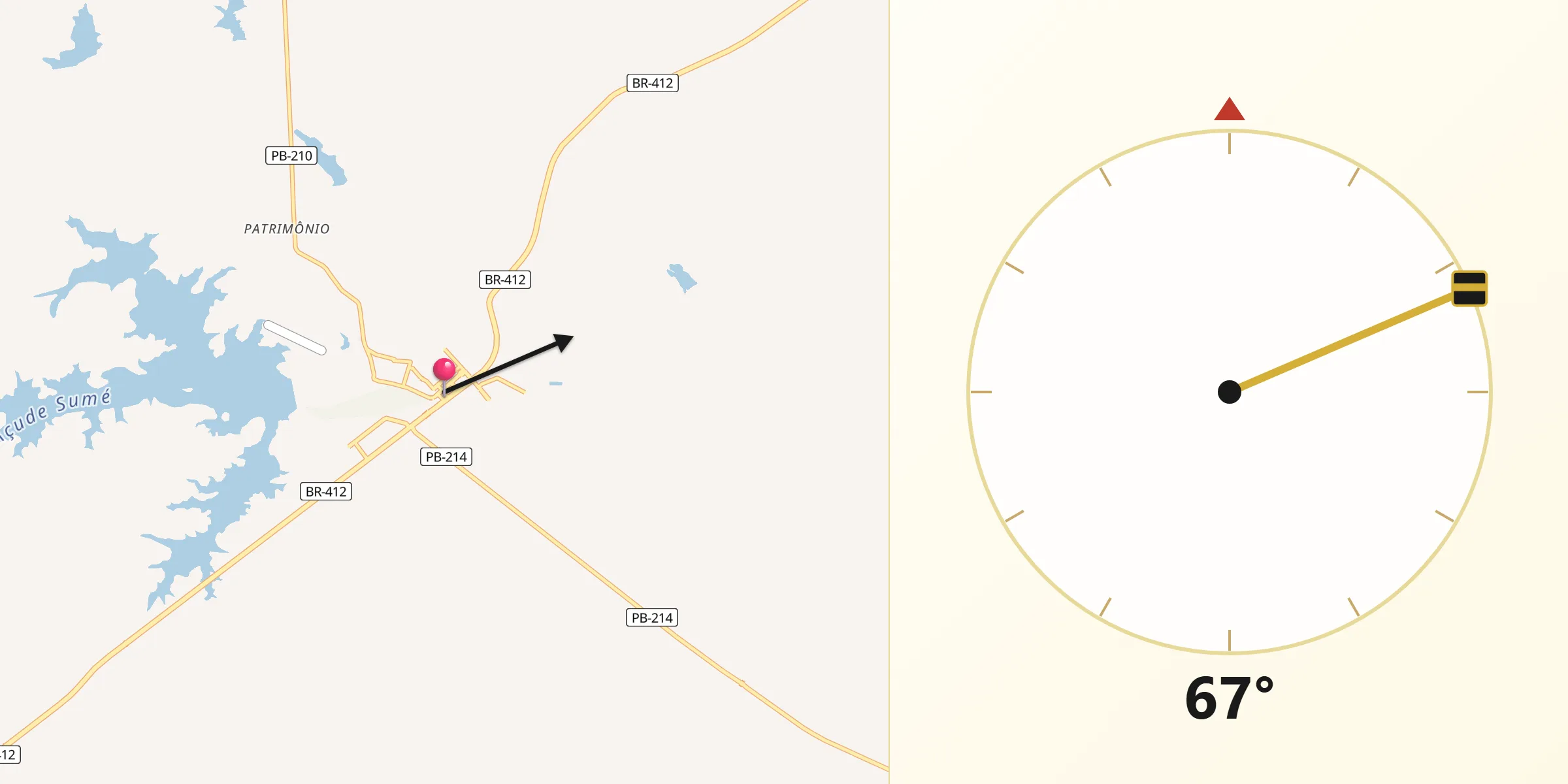 Direção da Qibla a partir de Sumé