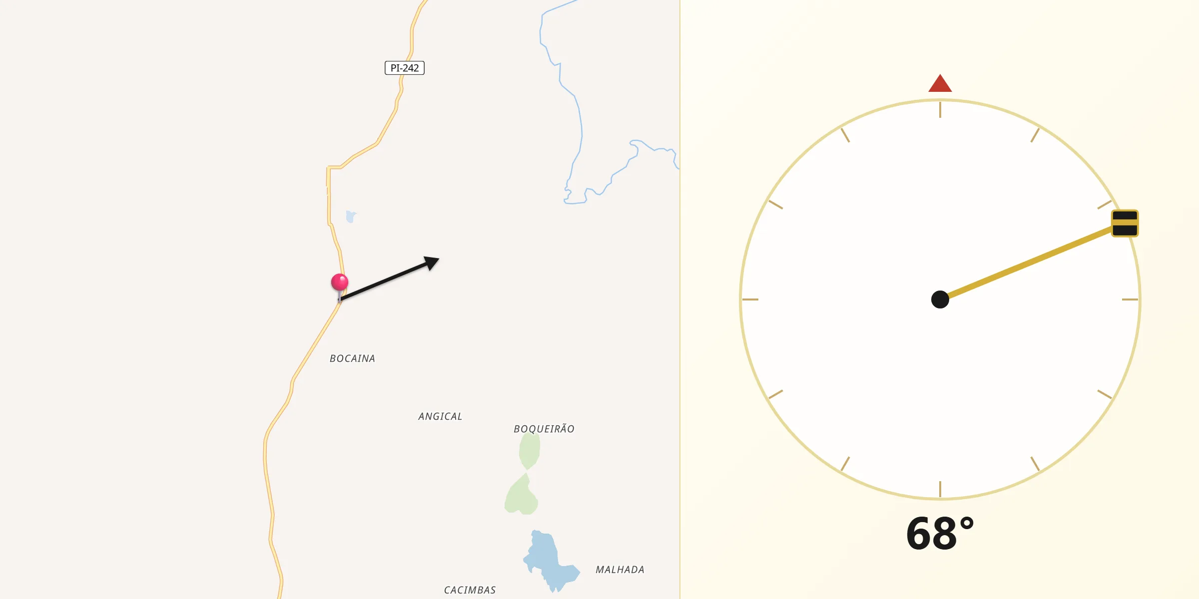 Direção da Qibla a partir de Campinas do Piauí