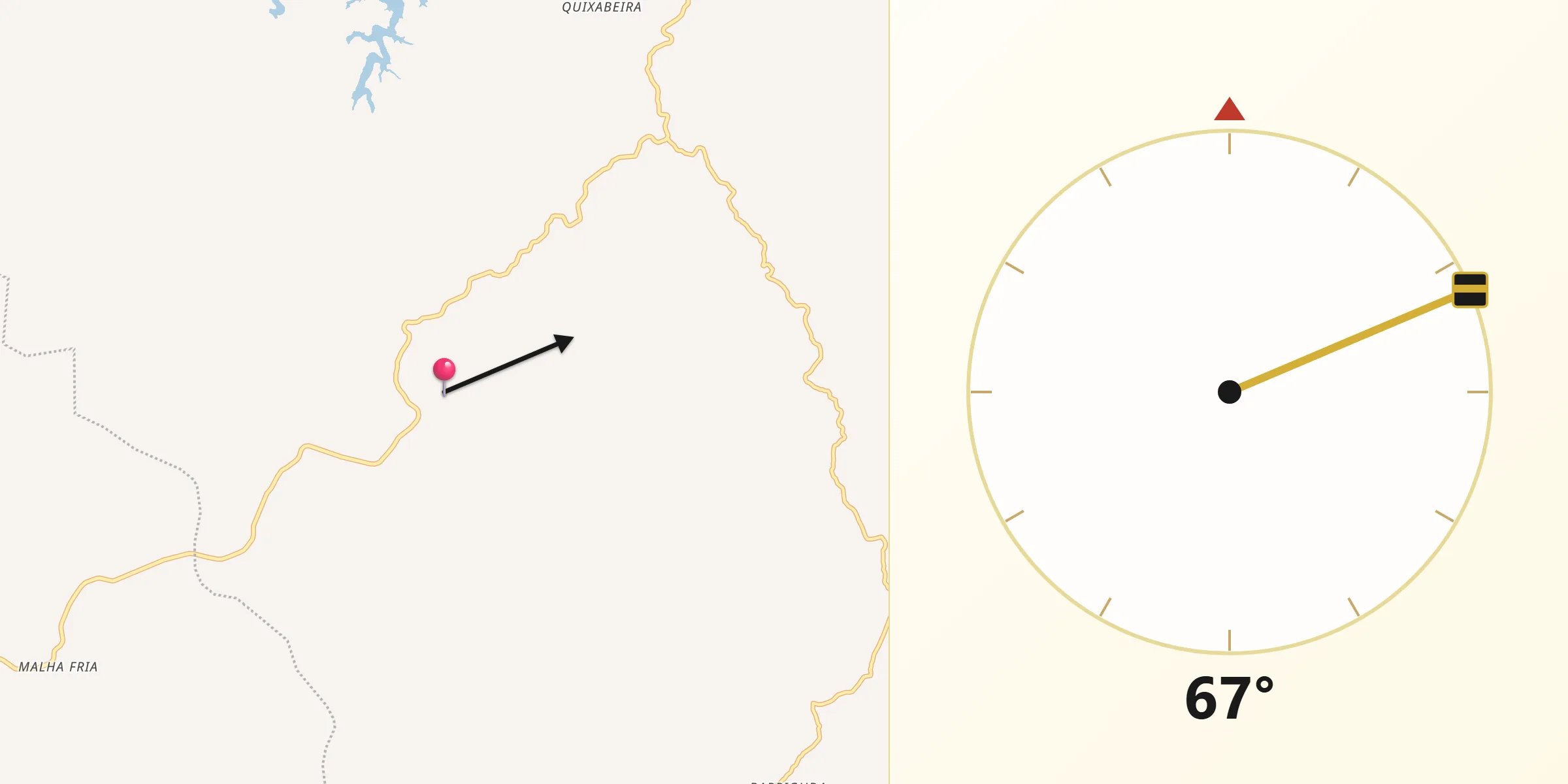 Direção da Qibla a partir de Santa Inês