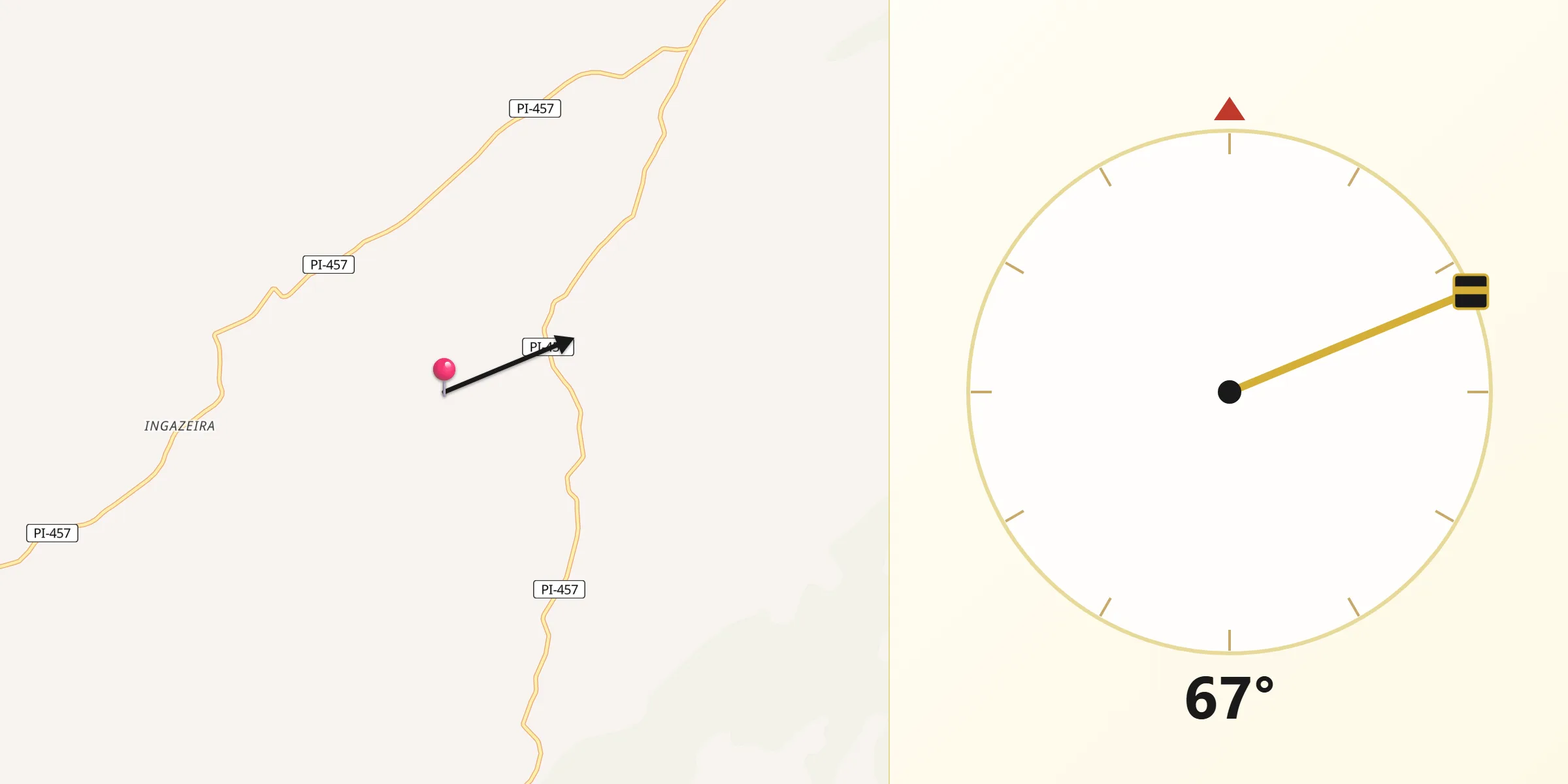 Direção da Qibla a partir de Caridade do Piauí