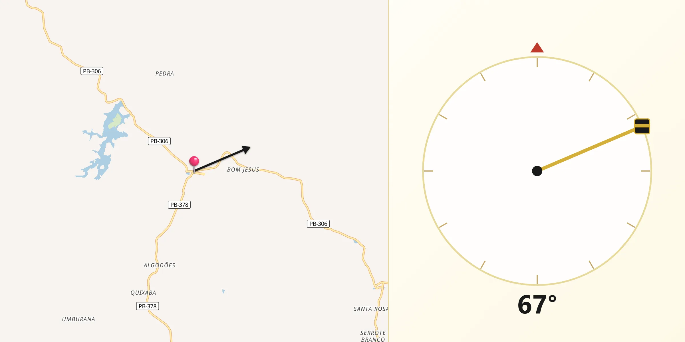 Direção da Qibla a partir de Manaíra