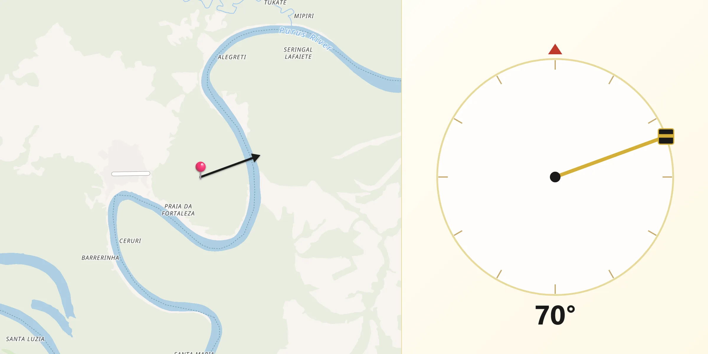 Direção da Qibla a partir de Pauini