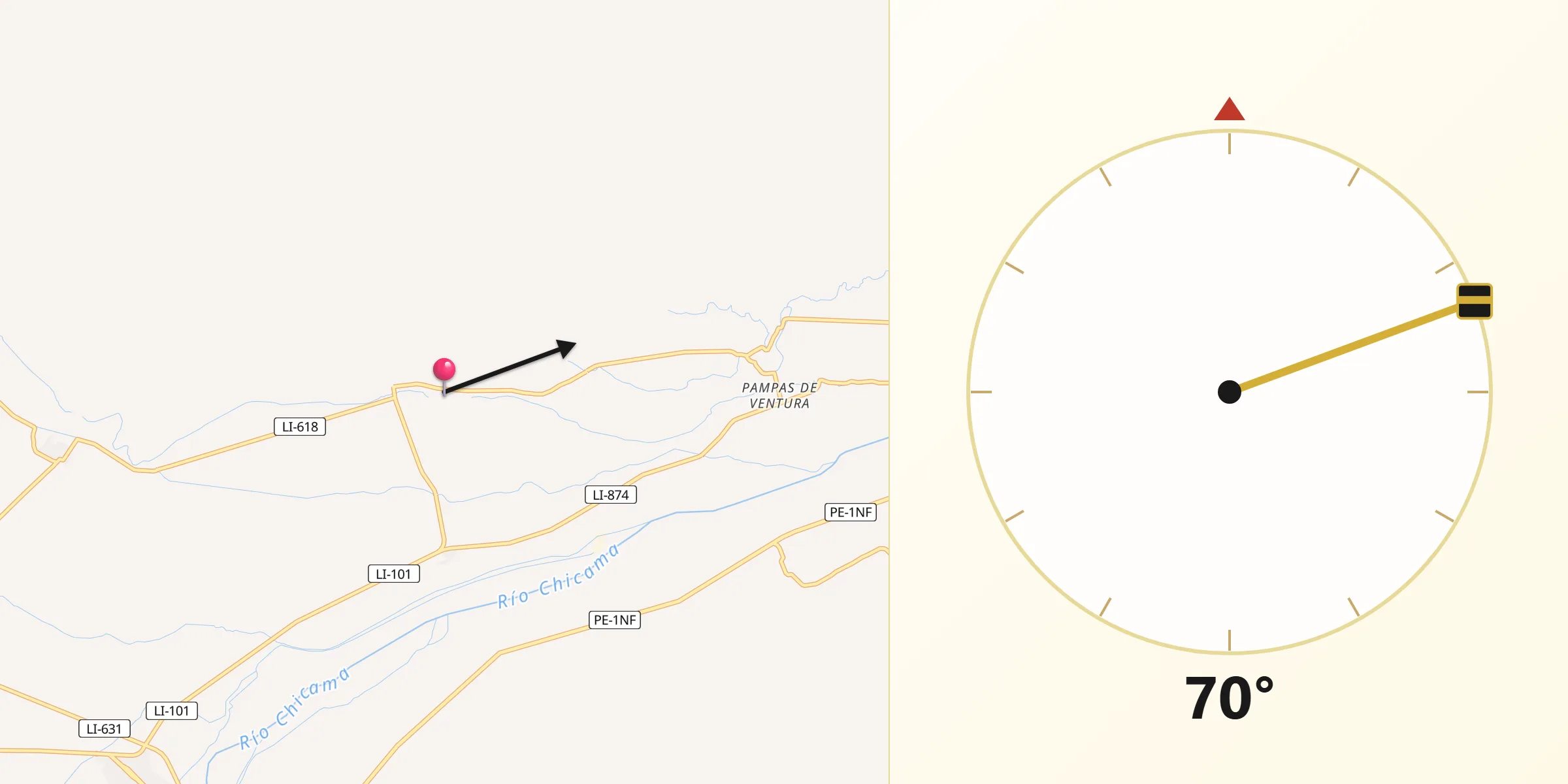 Dirección de la Qibla desde Ascope