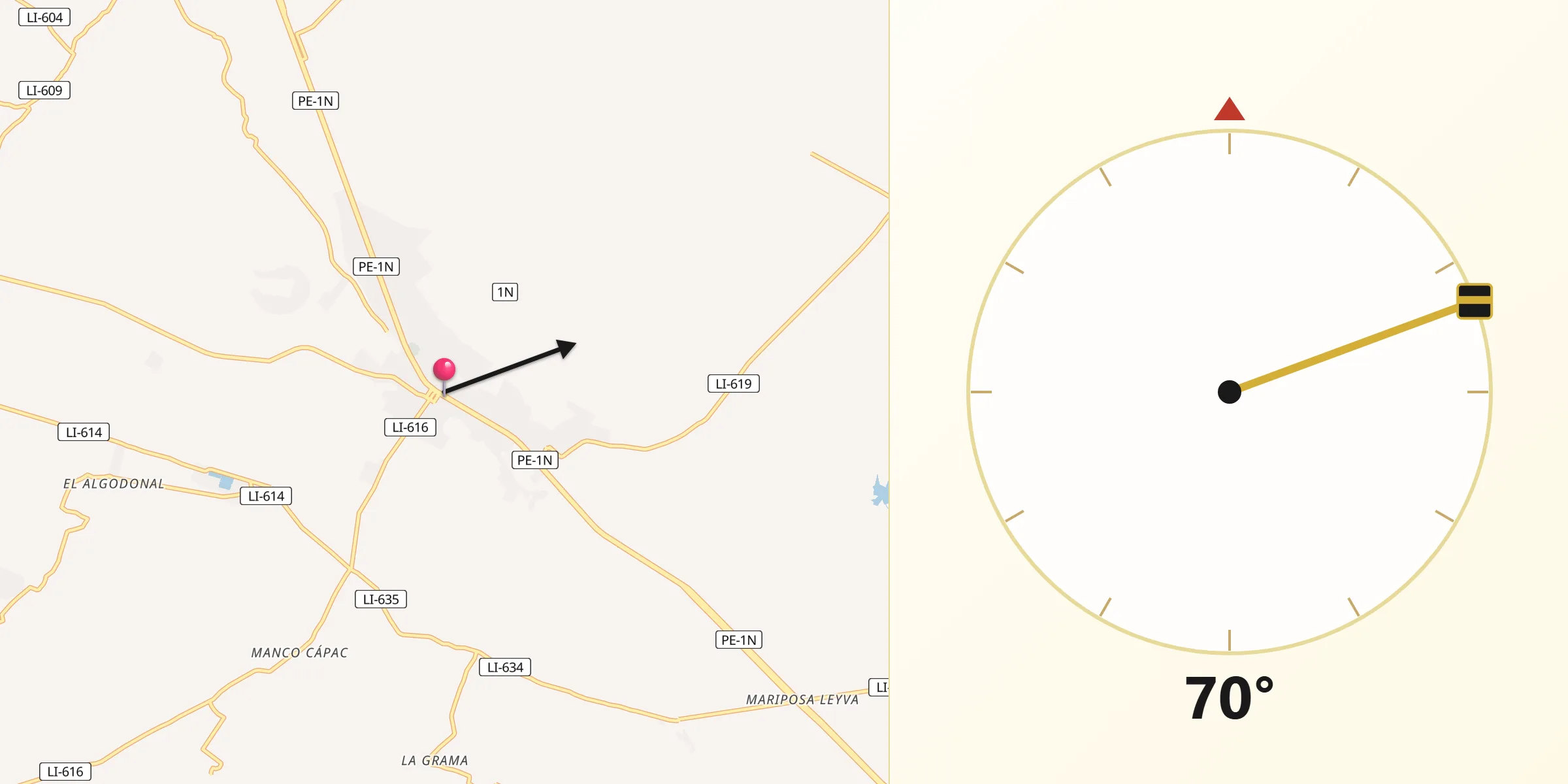 Dirección de la Qibla desde Paiján