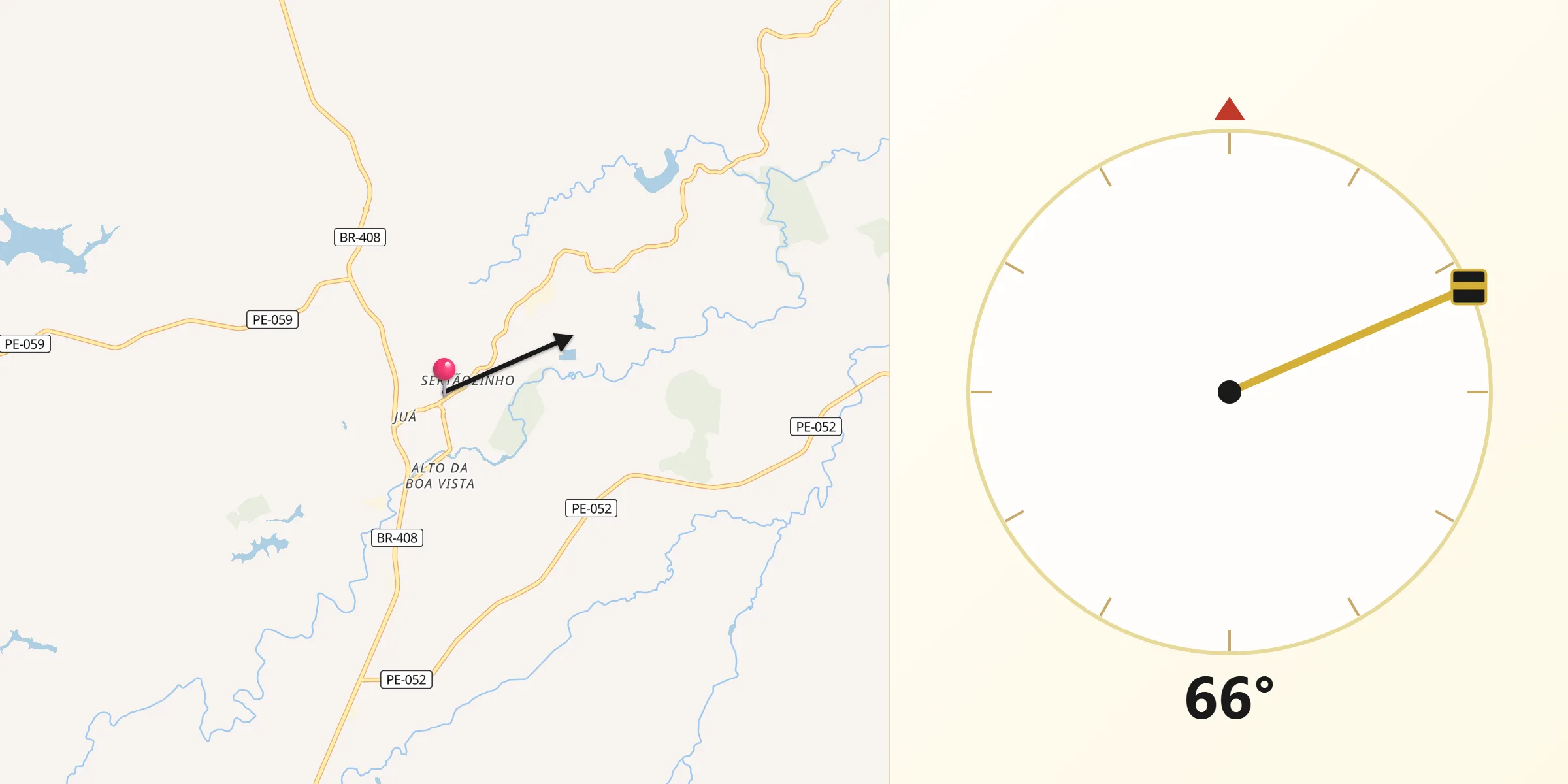 Direção da Qibla a partir de Nazaré da Mata