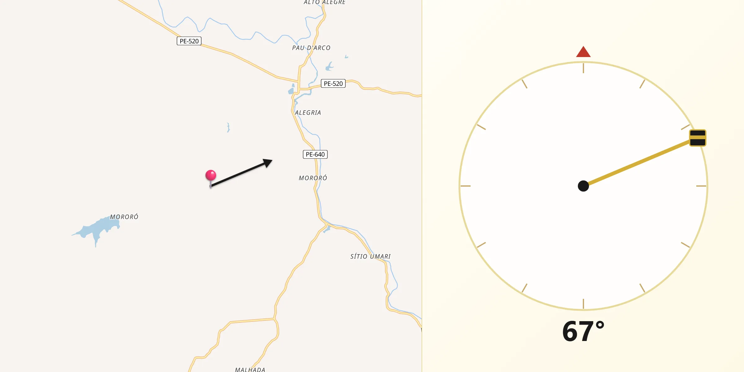 Direção da Qibla a partir de Granito