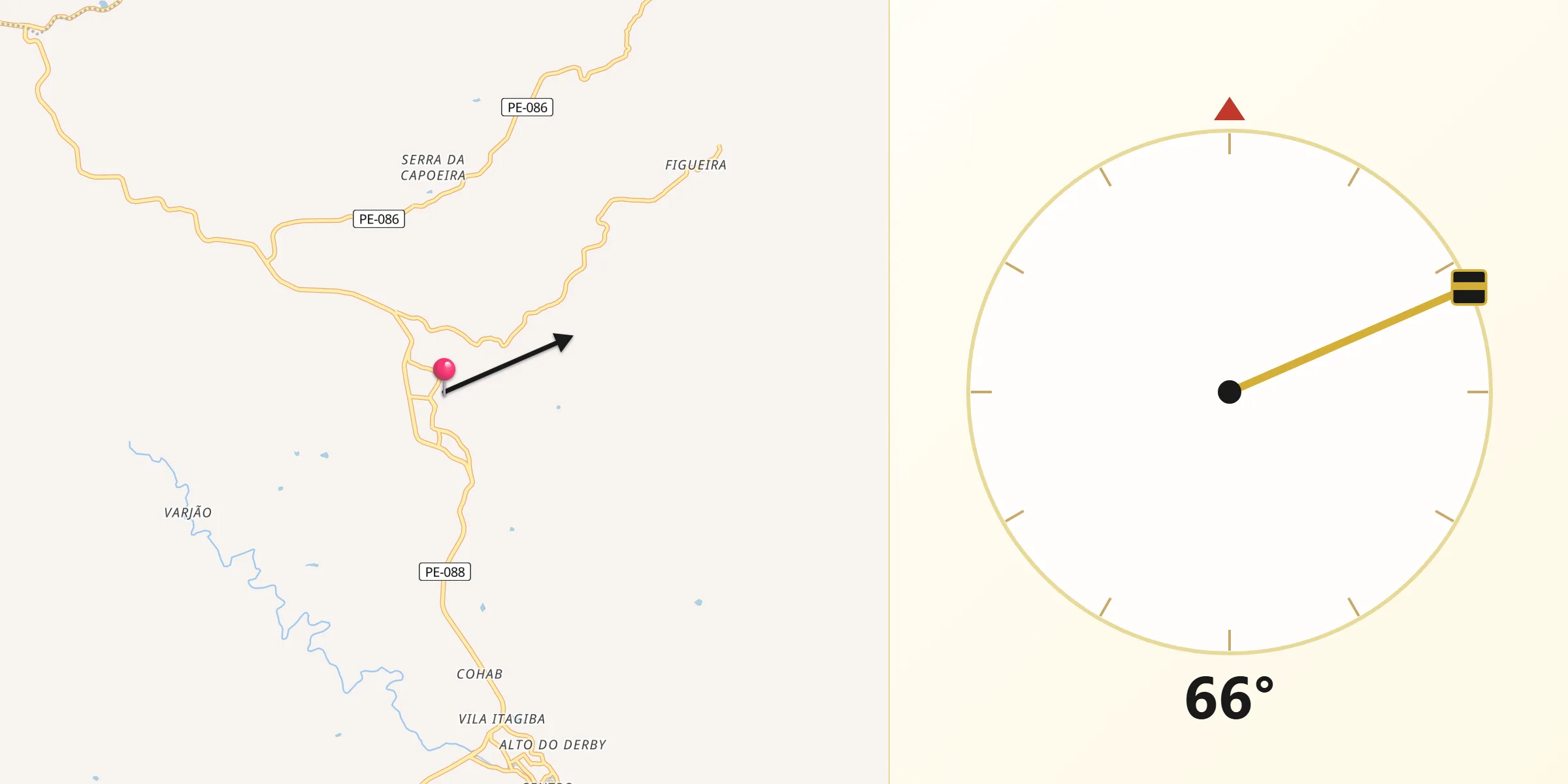 Direção da Qibla a partir de Orobó