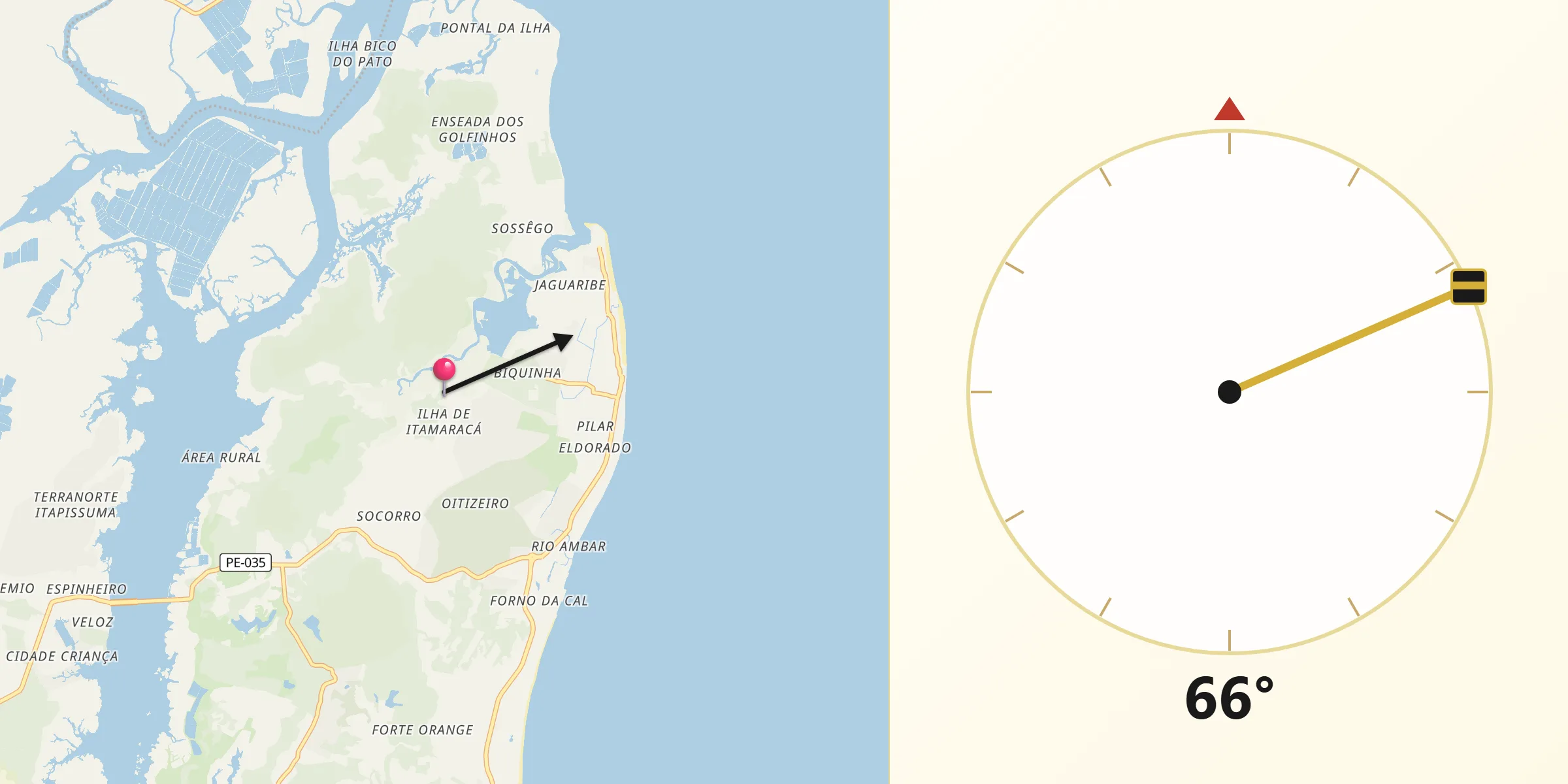 Direção da Qibla a partir de Ilha de Itamaracá