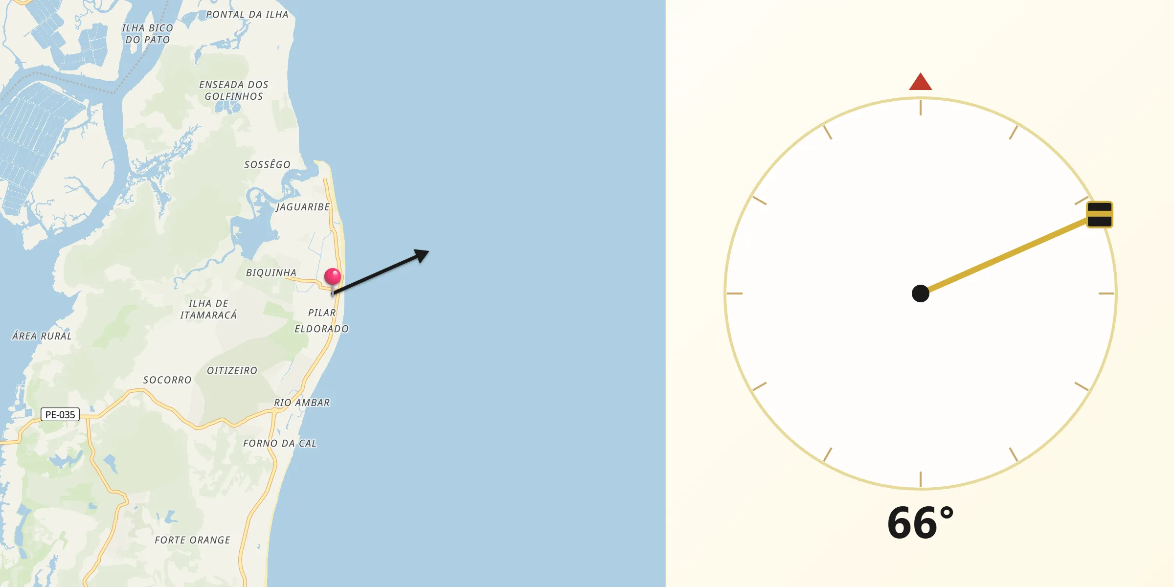 Direção da Qibla a partir de Itamaracá