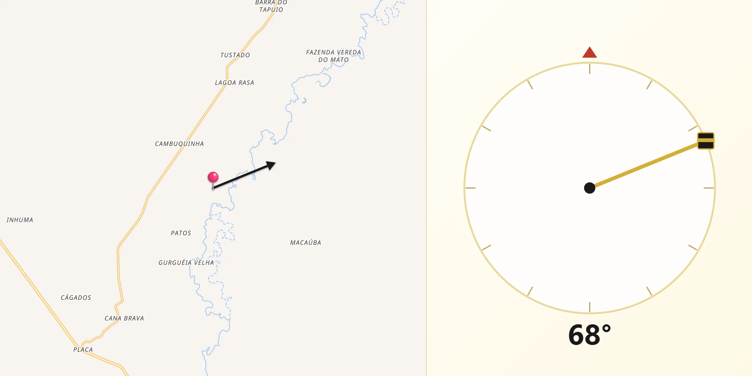 Direção da Qibla a partir de Bertolínia