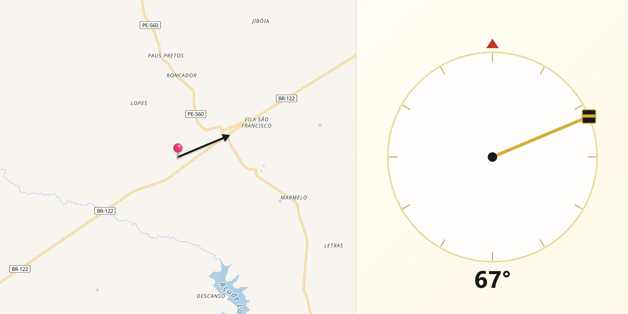 Direção da Qibla a partir de Bodocó