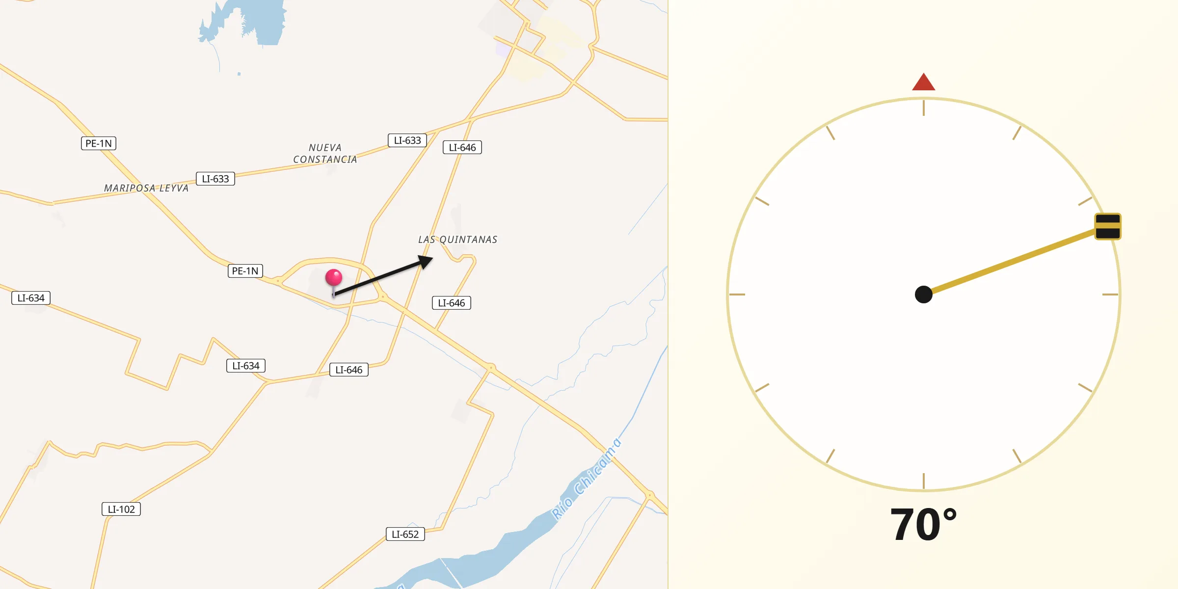 Dirección de la Qibla desde Chocope