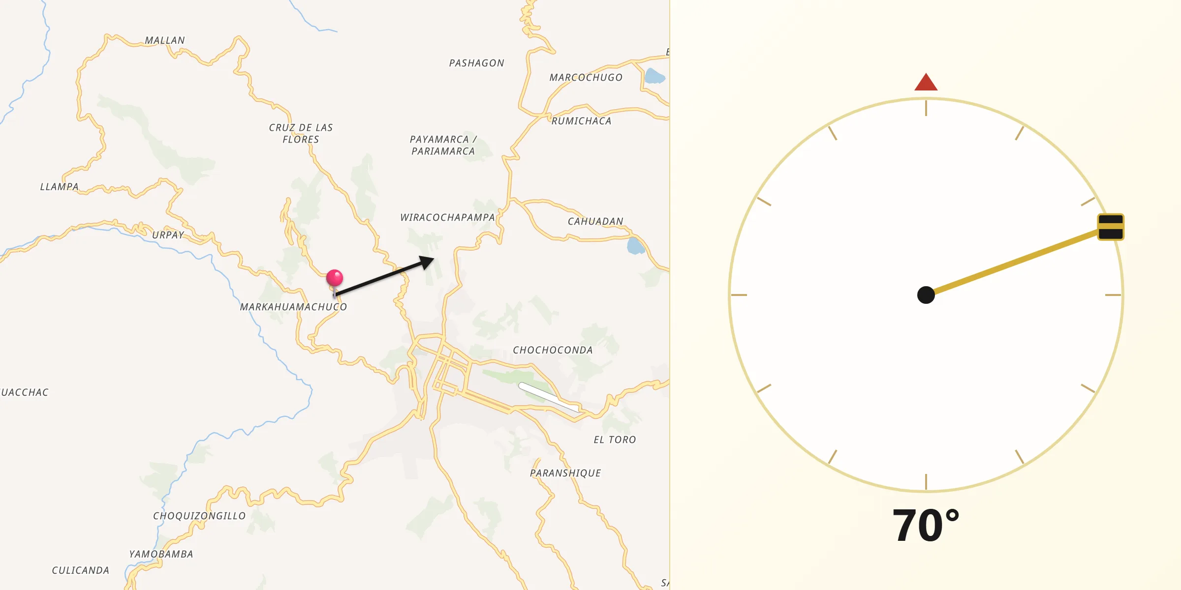 Dirección de la Qibla desde Huamachuco