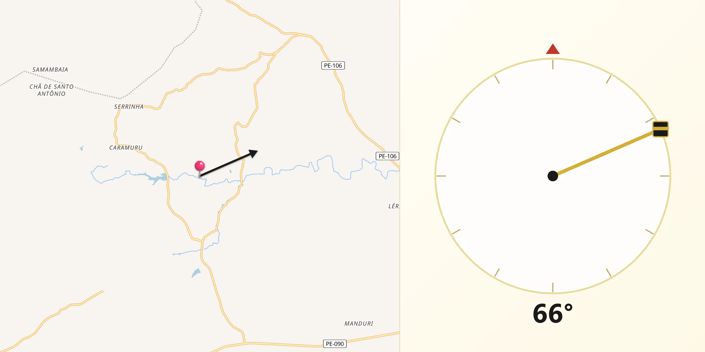 Direção da Qibla a partir de Santa Maria do Cambucá