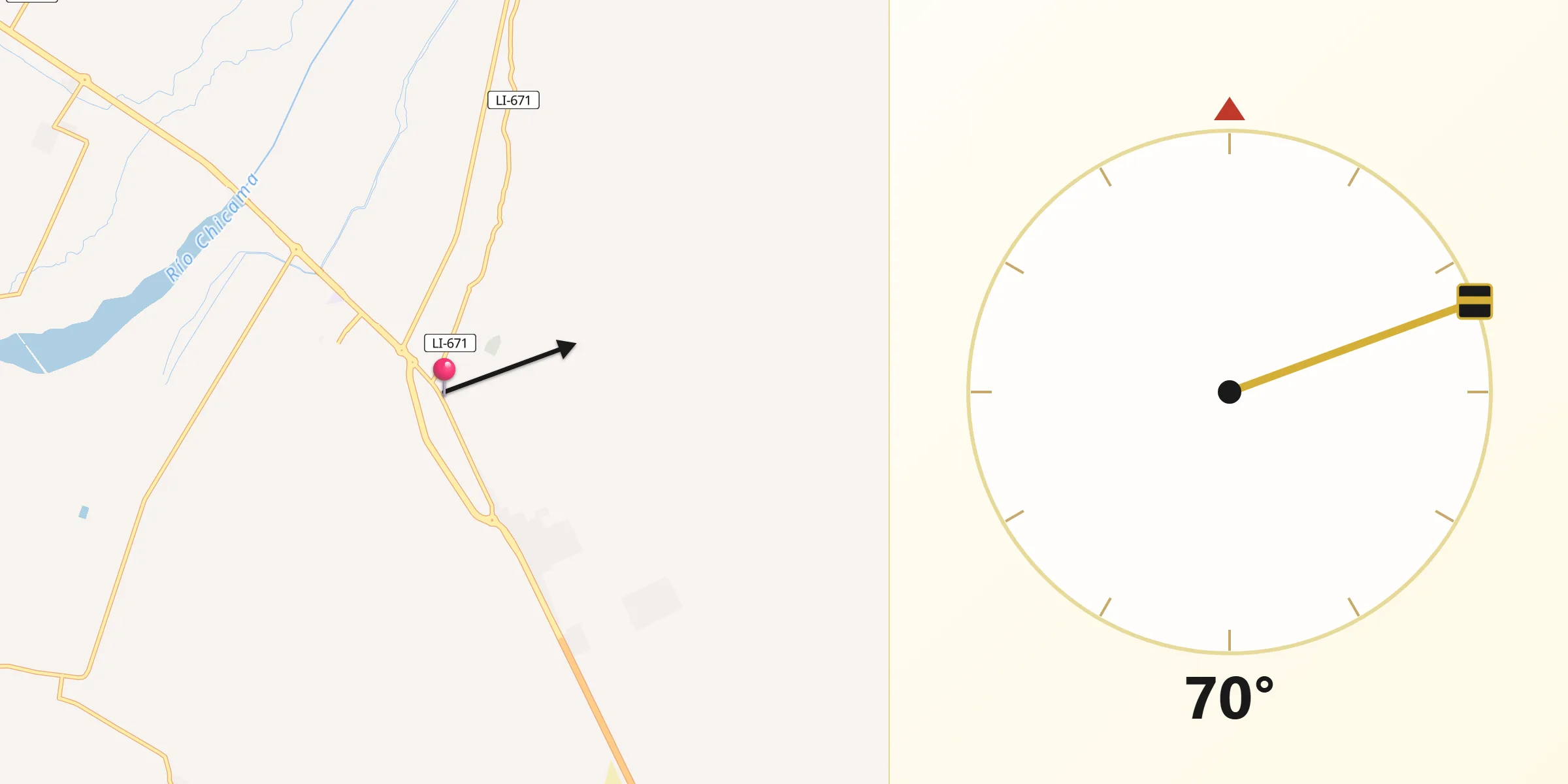 Dirección de la Qibla desde Chicama
